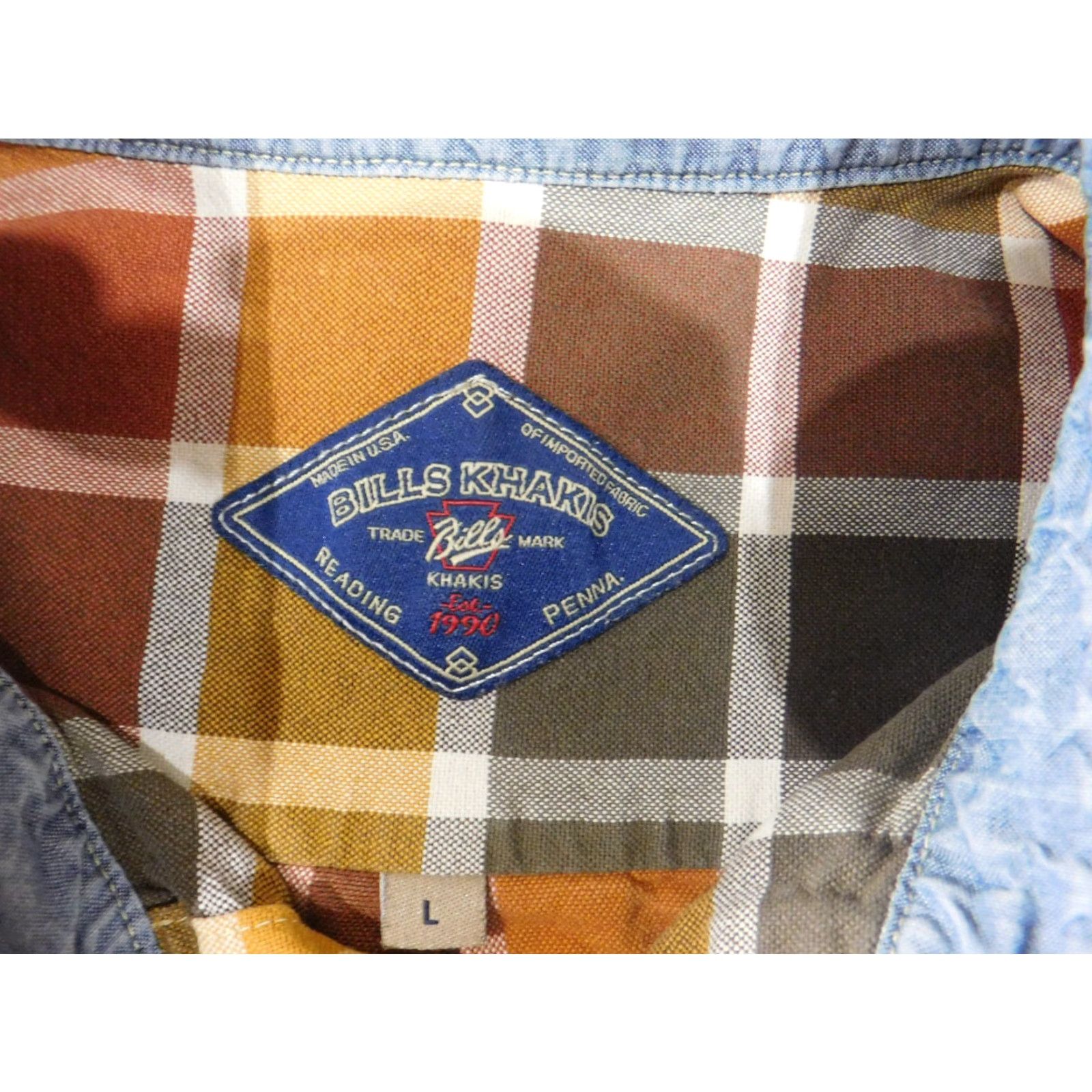 Bills Khakis Bills Khakis Shirt Mens Large Orange Plaid Button-Up Long Sleeve Casual Cotton Size US L / EU 52-54 / 3 - 6 Thumbnail