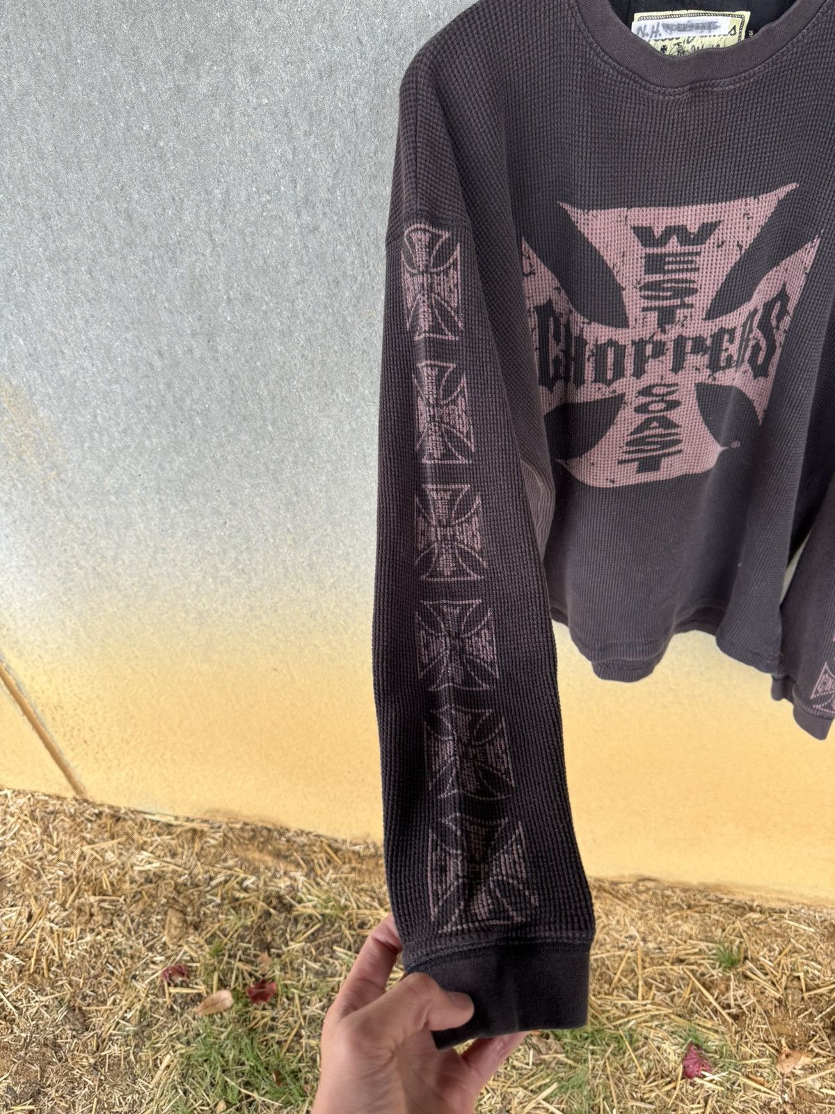 Vintage West Coast Choppers Faded Thermal Pink Cross Longsleeve Size US L / EU 52-54 / 3 - 9 Thumbnail