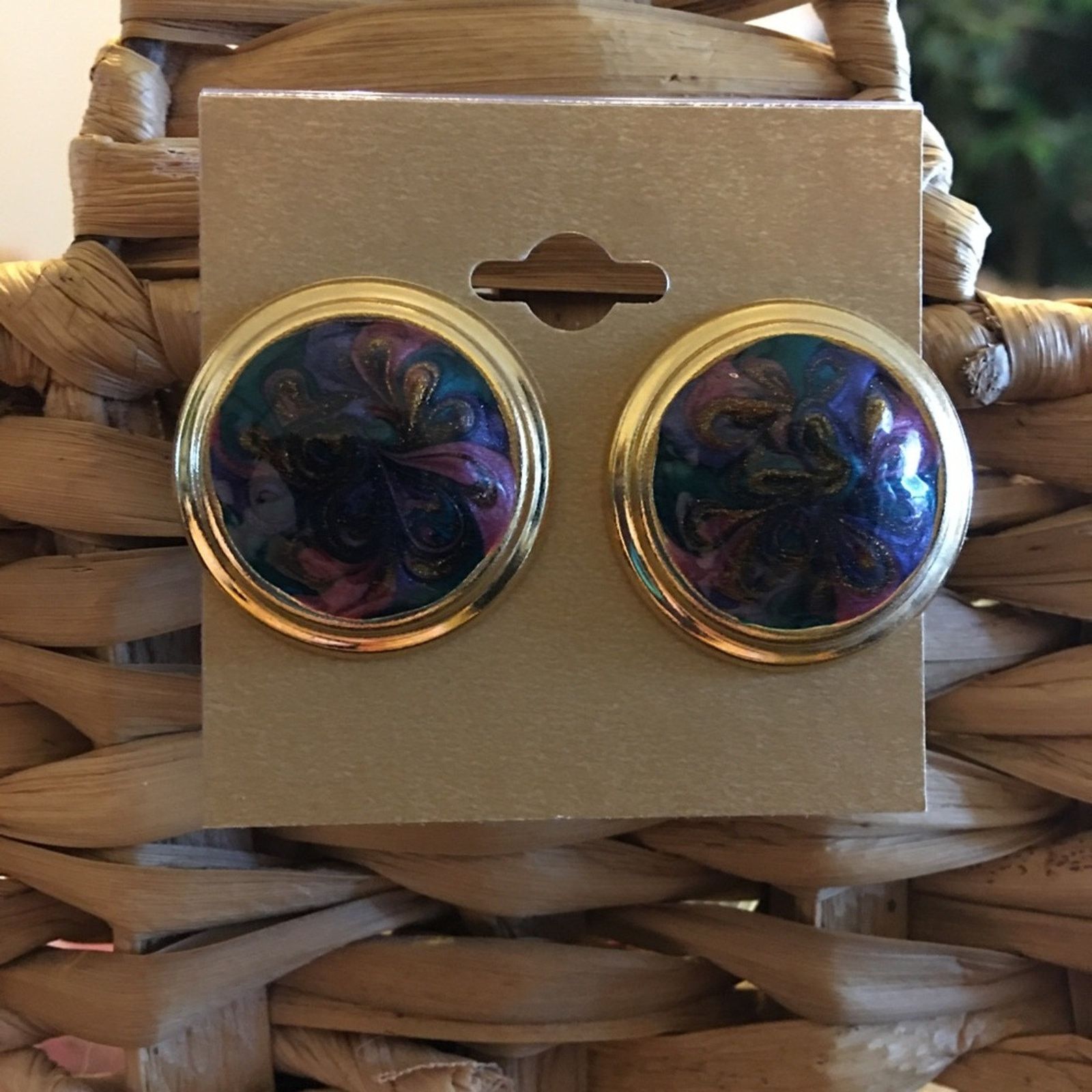 Vintage Vintage sparkle swirl enamel pierced earrings Size ONE SIZE - 1 Thumbnail