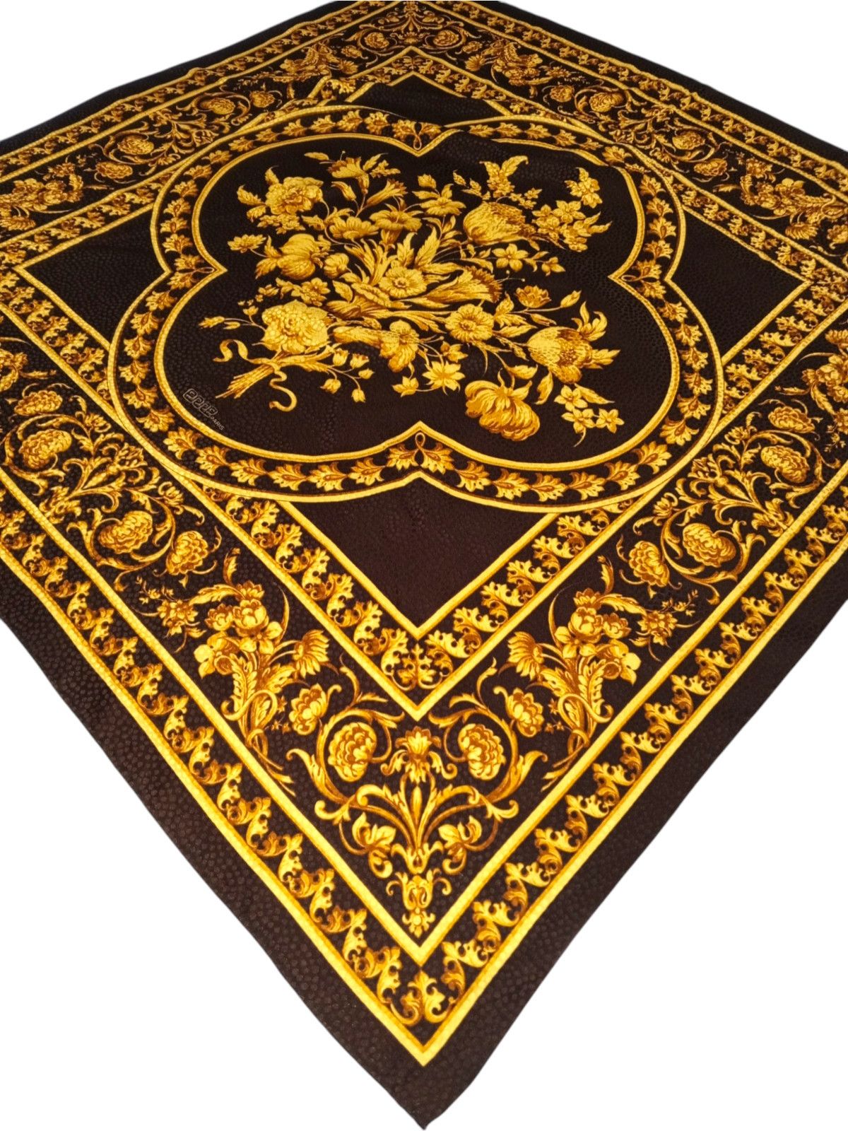 Other ERRE PARIS Victorian Baroque Floral Foliage Gold Silk Scarf Size ONE SIZE - 3 Thumbnail