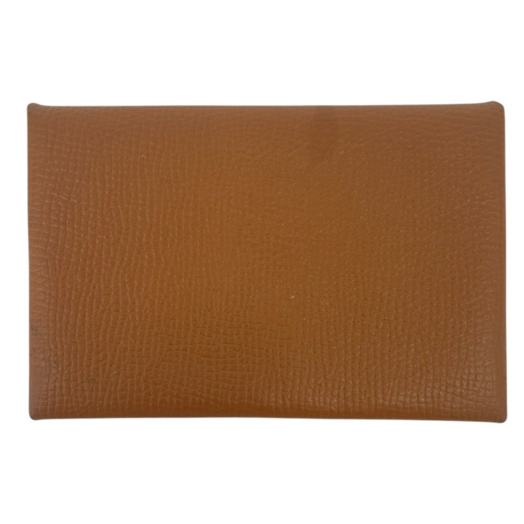 Hermes HERMES Calvi Veau Epsom Business Card Holder/Card Case/Pass Case with X Stamp, Brown, Men's/Women's Size ONE SIZE - 1 Thumbnail