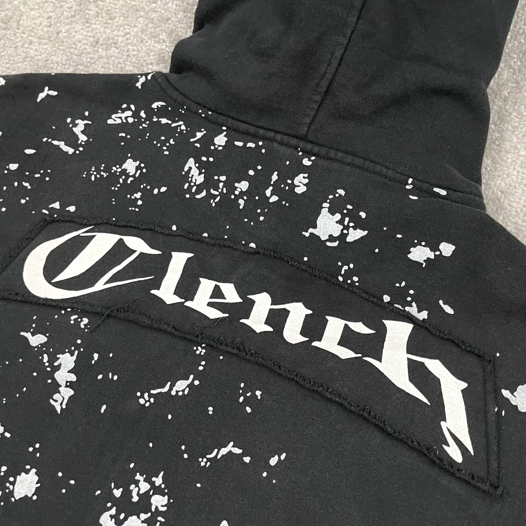 Vintage Clench Jeans Jacket Mens 2XL Black Paint Splatter Grunge Hooded Sweatshirt Size US XXL / EU 58 / 5 - 4 Thumbnail