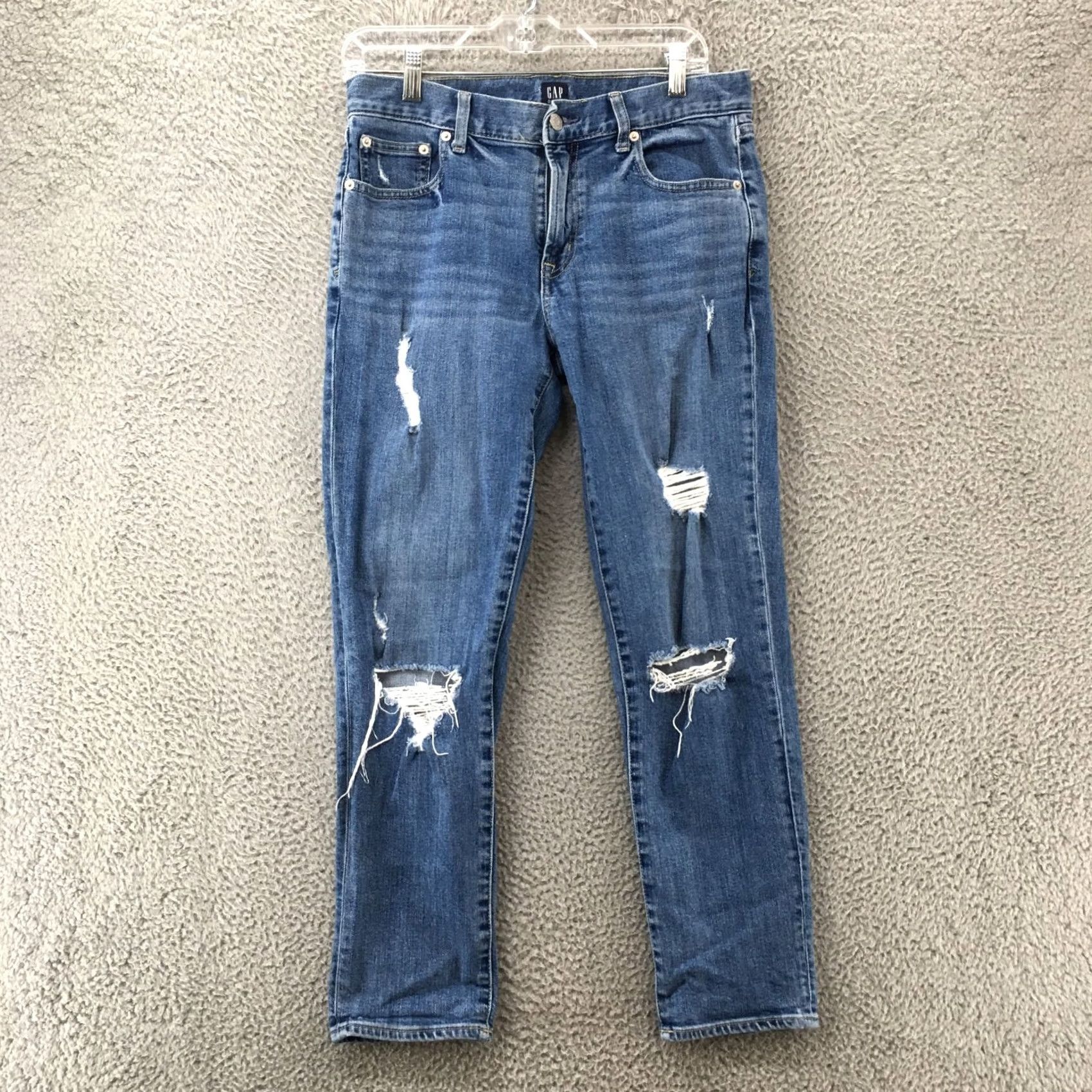 Gap GAP Girlfriend Distressed Jeans Womens 27 Blue Denim Mid Rise Zip Fly Jeans Size 27" / US 4 / IT 40 - 2 Thumbnail