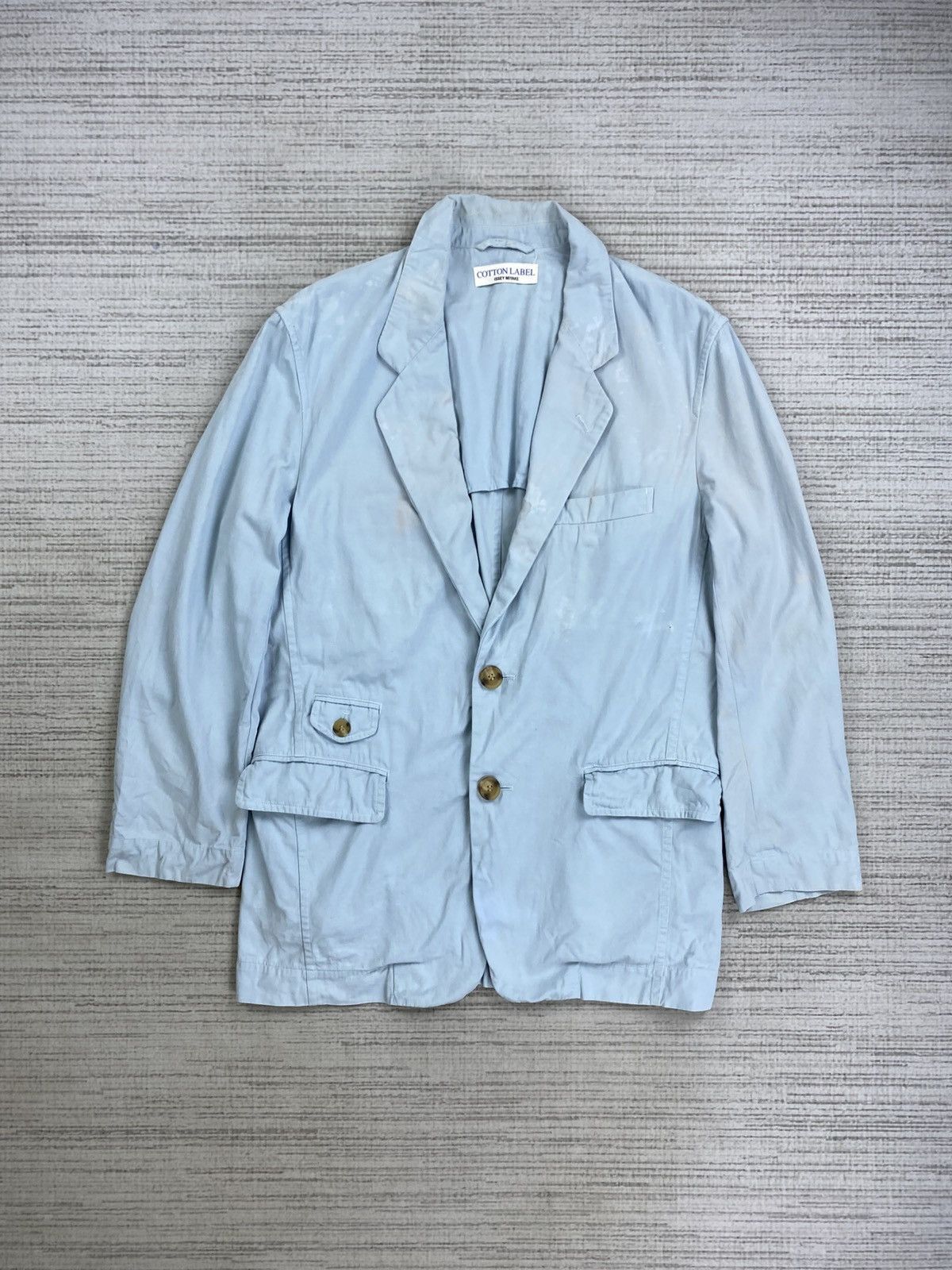 Issey Miyake Vtg Issey Miyake Double Button Light Blue Faded Coat Jacket Size US M / EU 48-50 / 2 - 1 Thumbnail