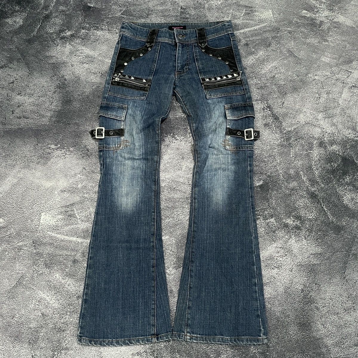 Flared Algonquins bondage punk studded denim pants