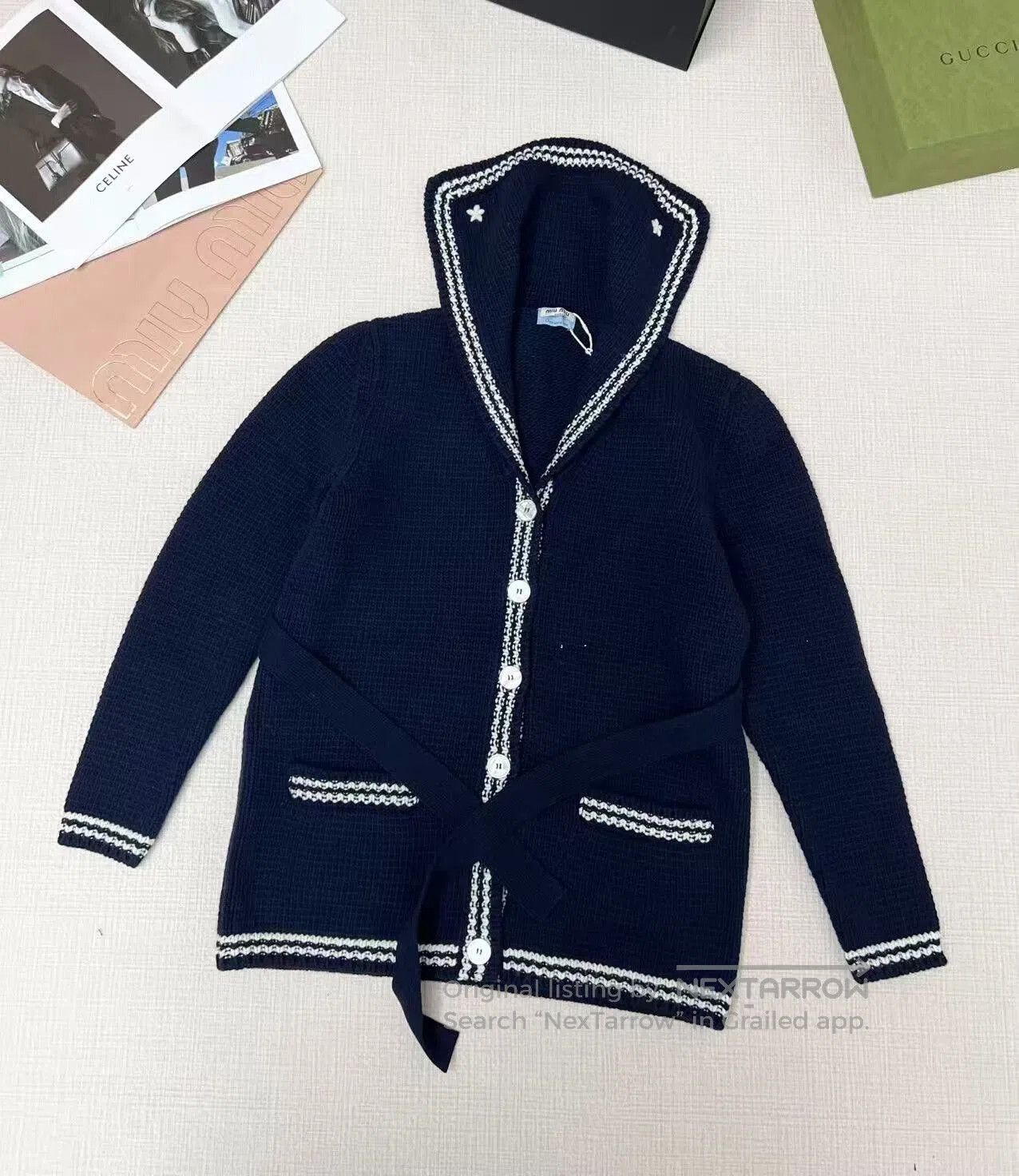 Miu Miu Miu Miu Navy Blue Button-Up Knit Sweater. Size S / US 4 / IT 40 - 1 Thumbnail