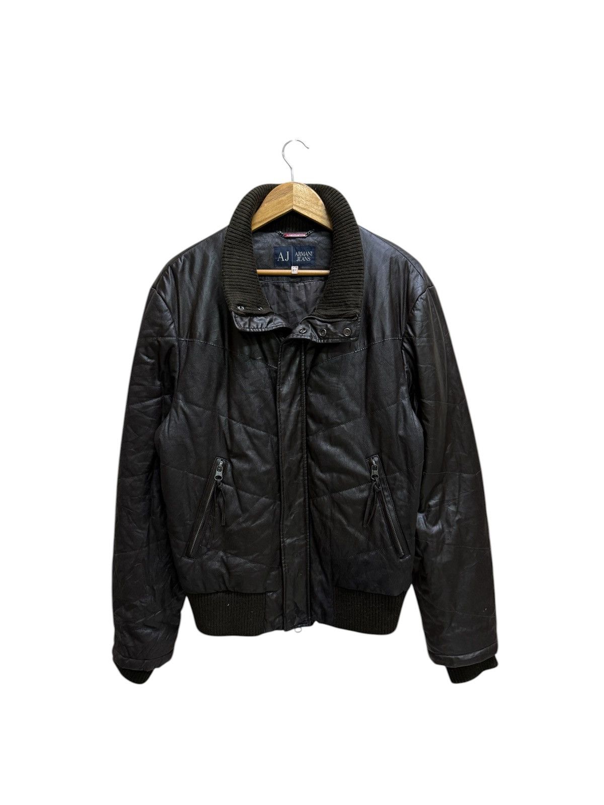 Armani Armani Jeans Men’s Polyurethane Knit Colar Wax Bomber Jacket Size US M / EU 48-50 / 2 - 1 Thumbnail