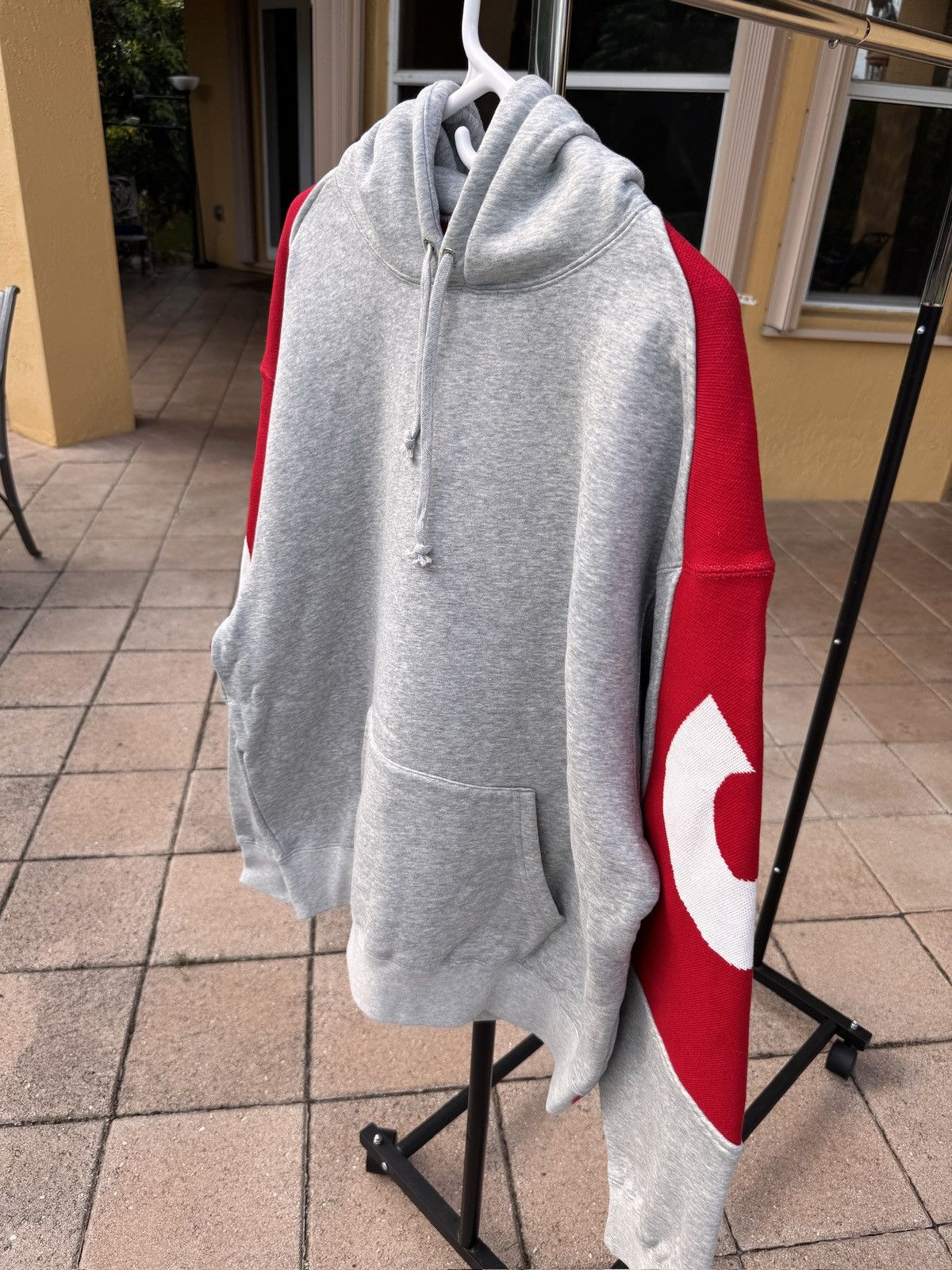 Supreme Big Logo Jacquard Hooded Sweatshirt Grey Red size M