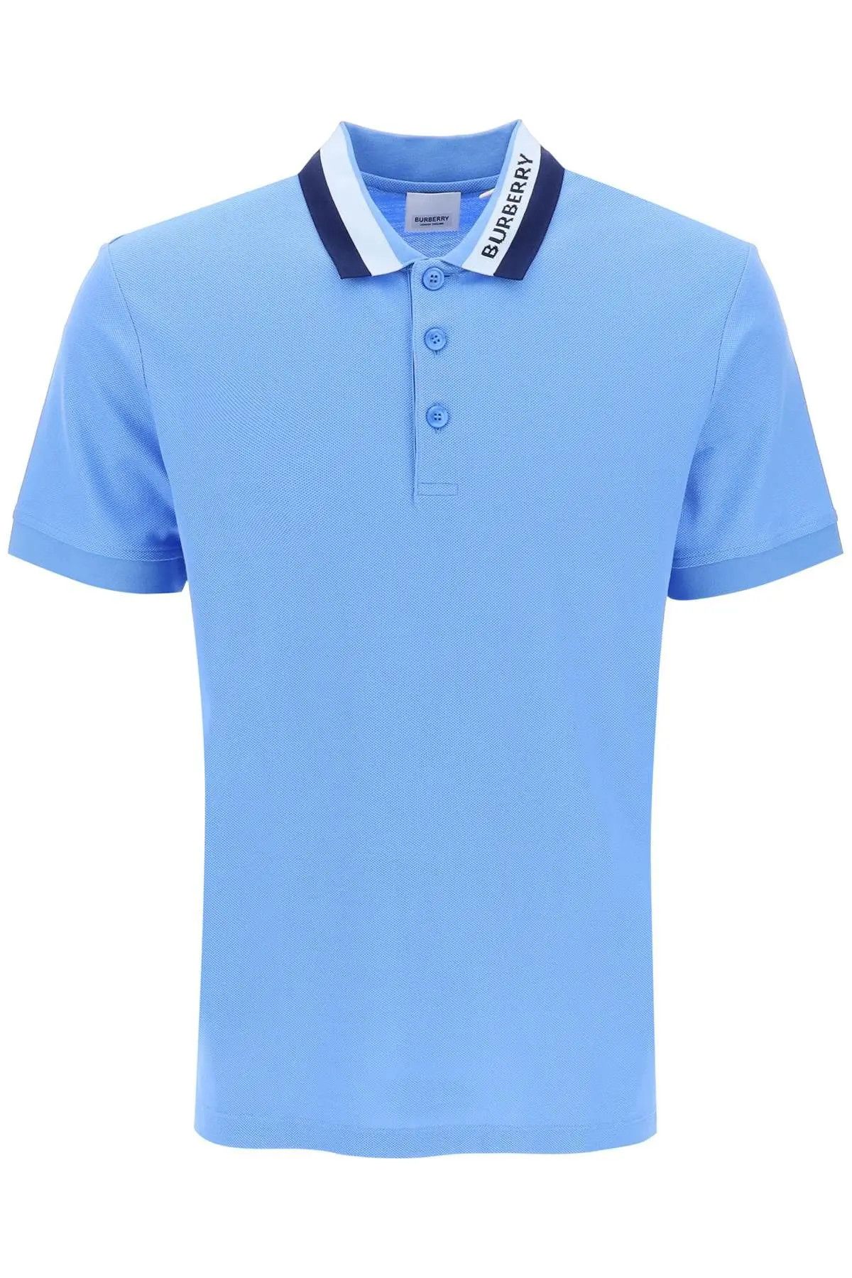 image of Burberry O1S22I1N0224 Two-Tone Collar Polo Shirt In Light Blue, Men's (Size XL)