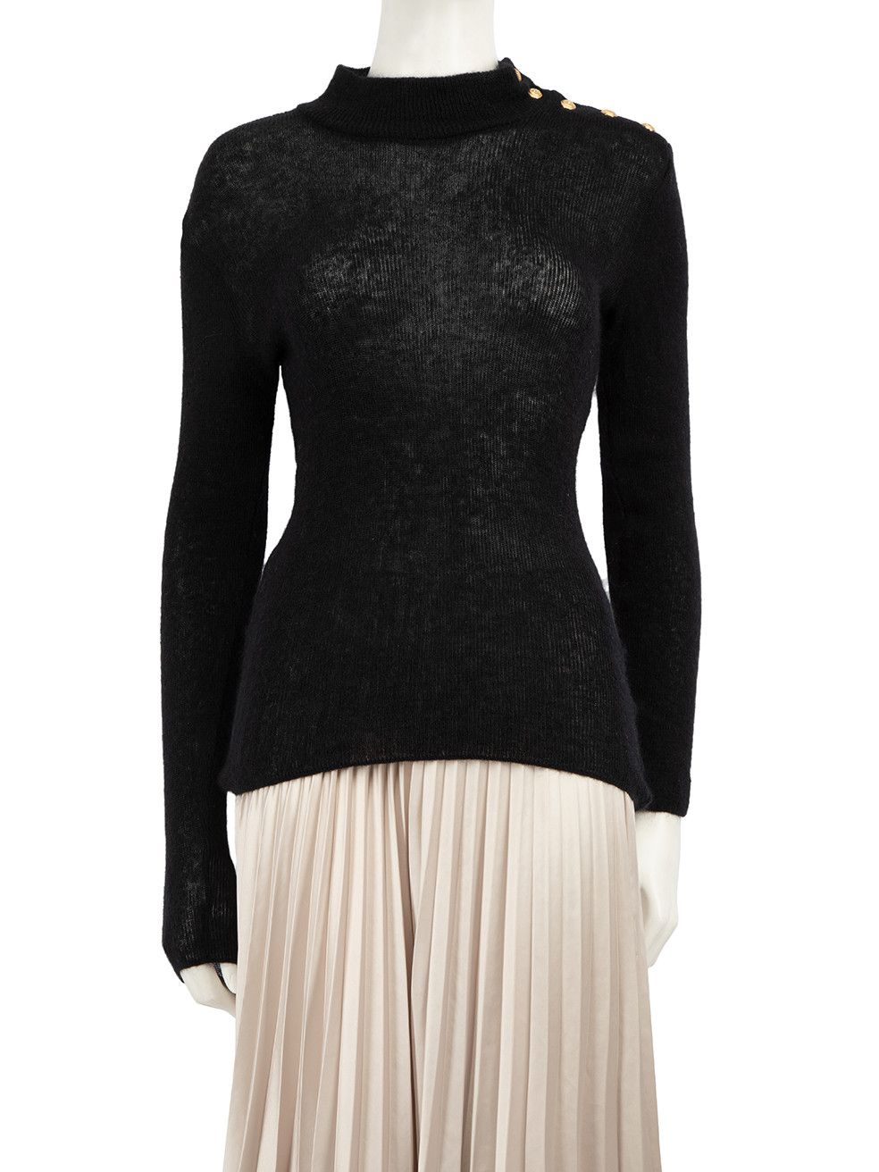 image of Balmain Black Wool Button Detail Jumper, Women's (Size Small)