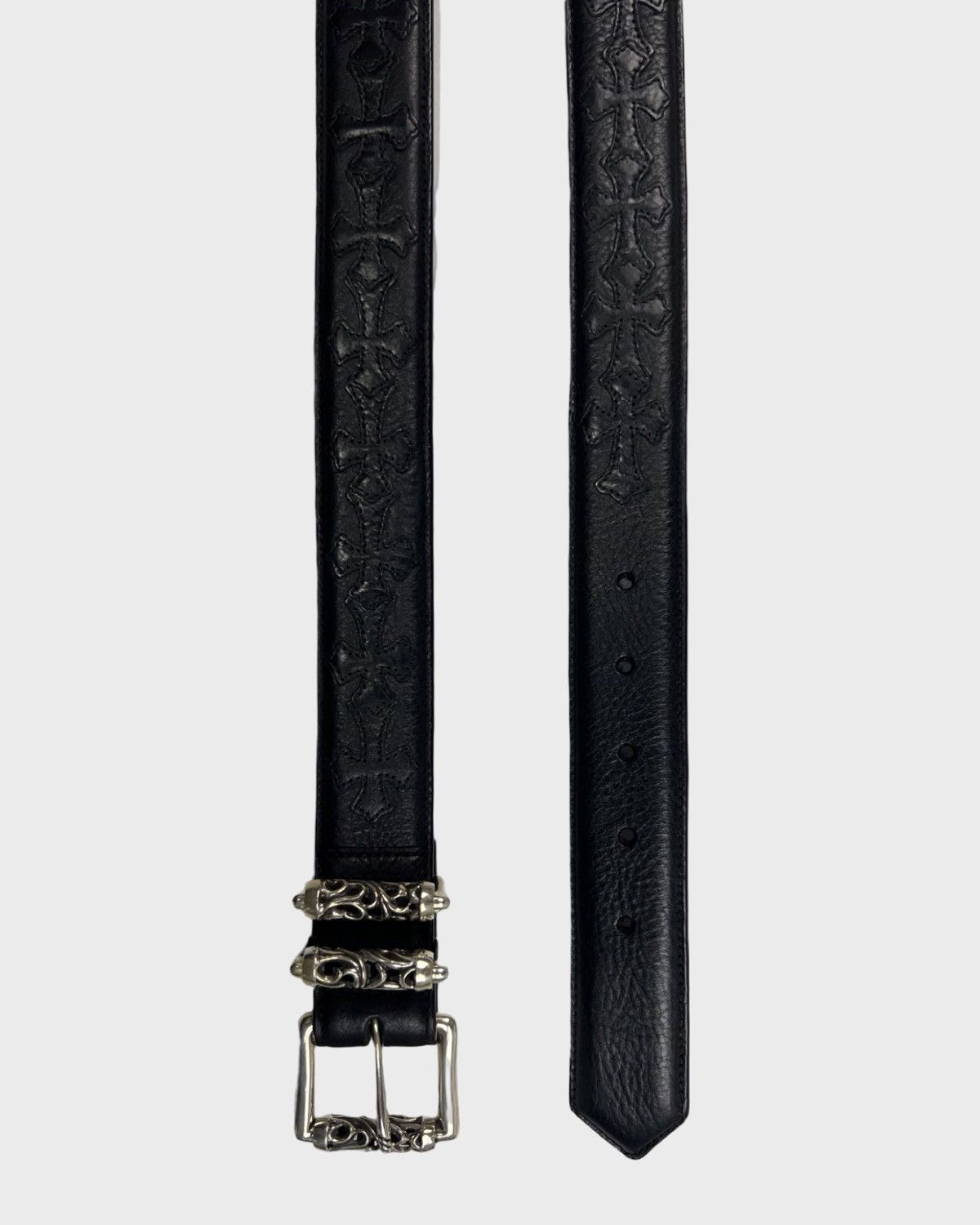 Pre-owned Chrome Hearts Roller Cross Patched Belt Black On Black Sz:34