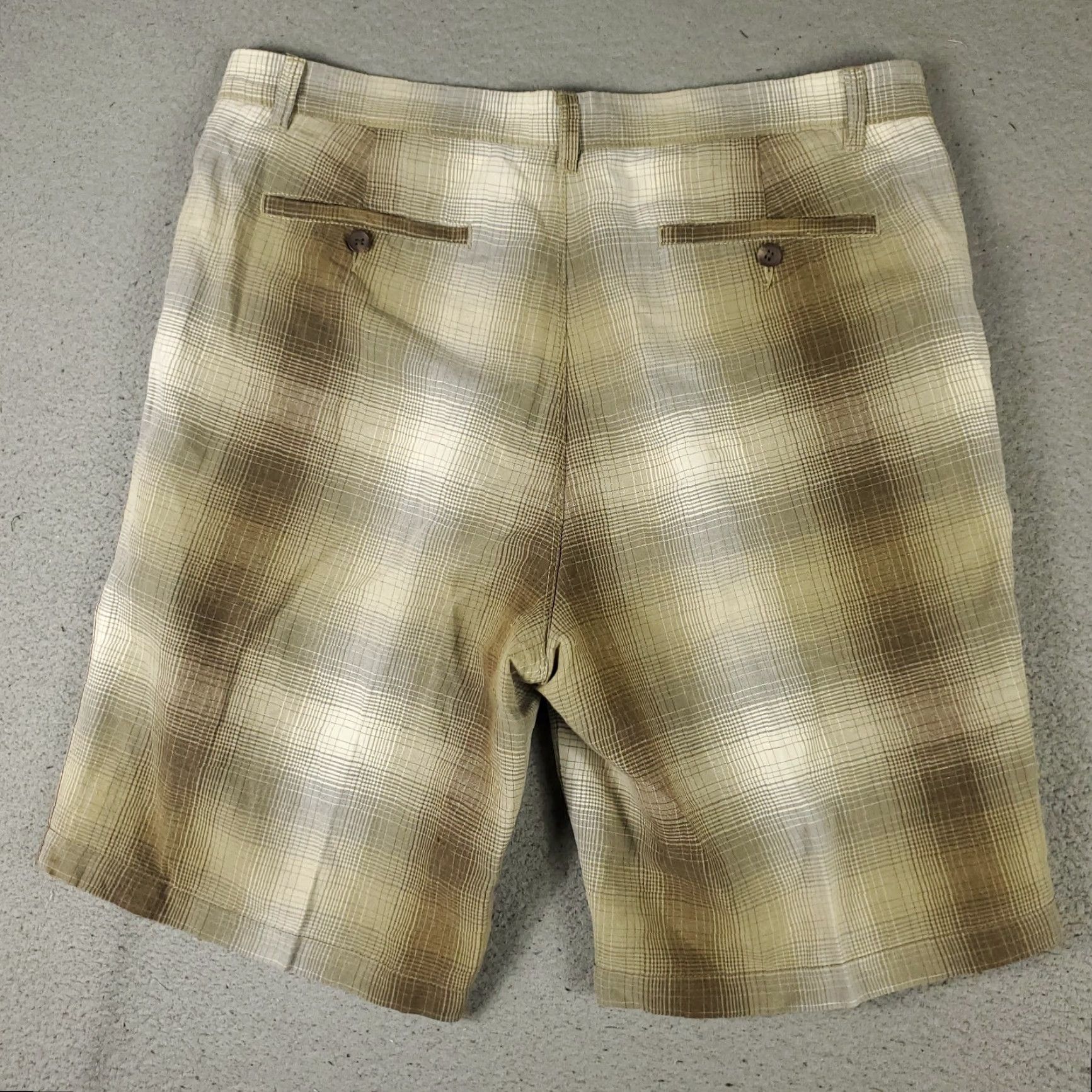 Tommy Bahama VINTAGE Tommy Bahama Shorts Mens Size 36 Beige Plaid Linen Flat Front Chino - Regular Rise, 36" Waist, Summer Menswear Size US 36 / EU 52 - 7 Thumbnail