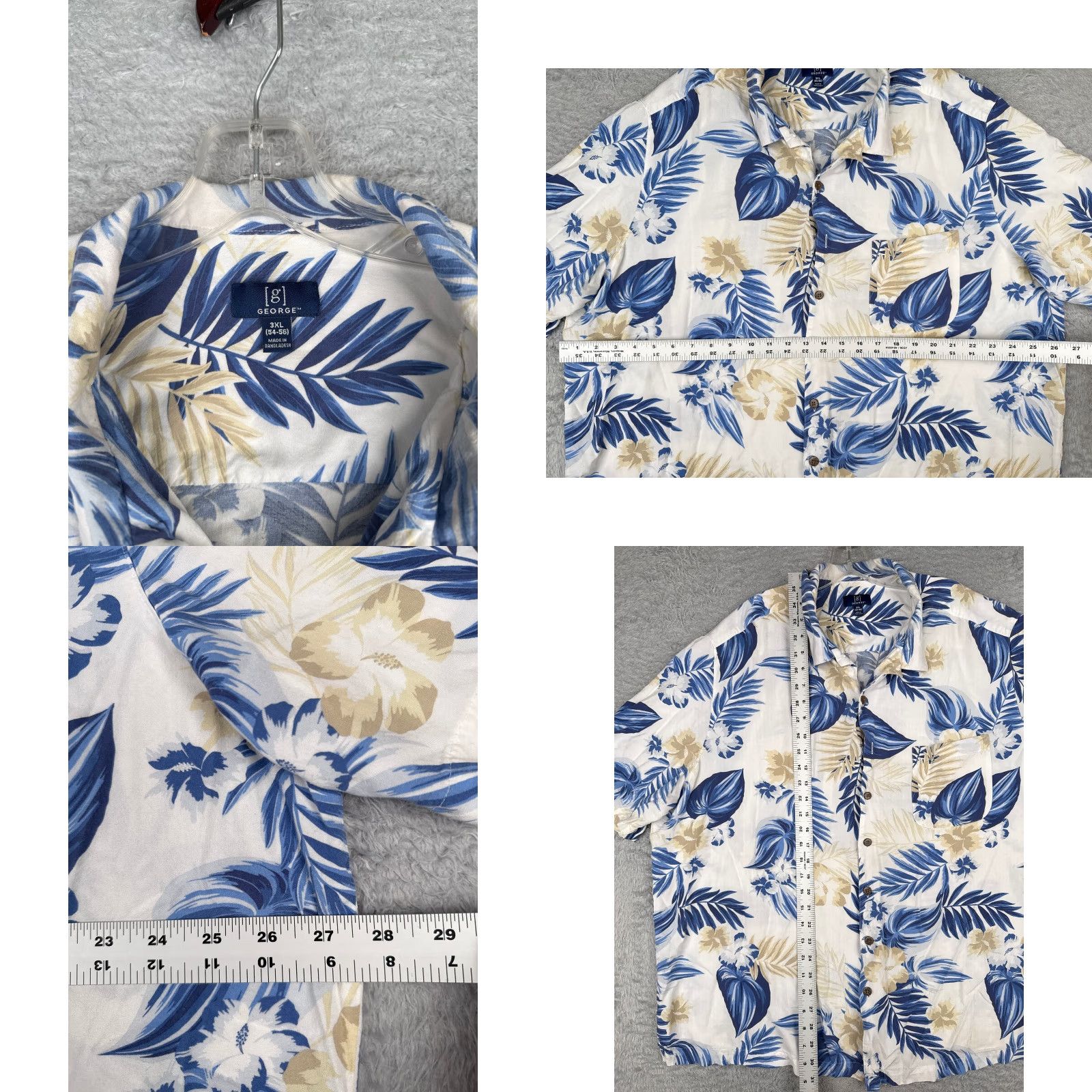 George George Hawaiian Shirt Men 3XL Blue Floral Button-Up Rayon Short Sleeve Size US XXL / EU 58 / 5 - 8 Thumbnail