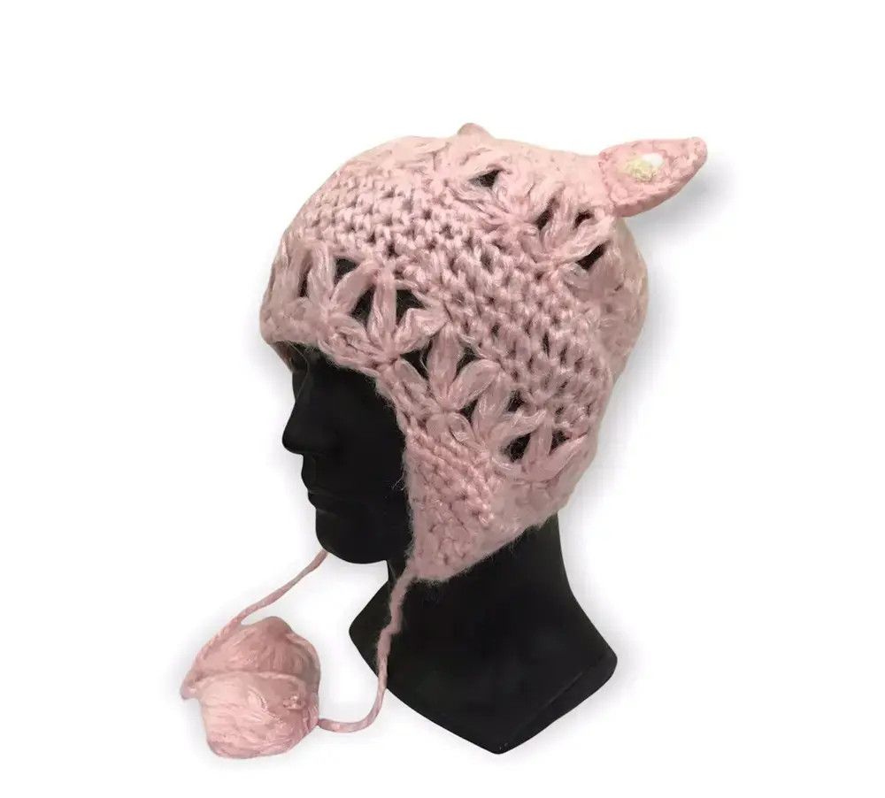 Japanese Brand Bunny Horn Earflap Knit Beanie Hat Size ONE SIZE - 1 Thumbnail