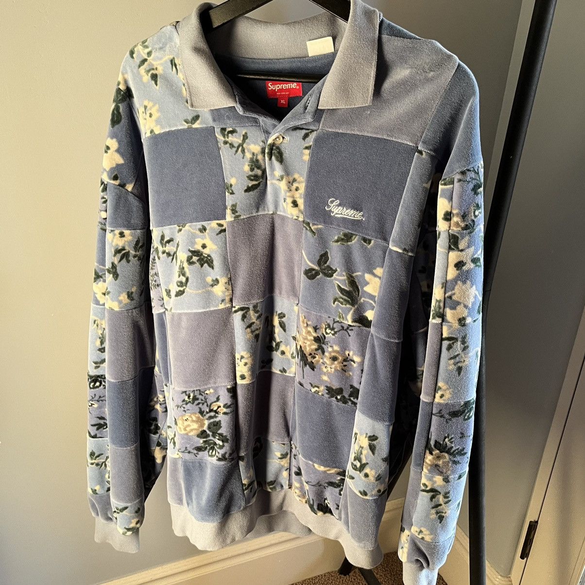 image of Supreme Fw 21-22 Blue Velour Sweater, Men's (Size XL)