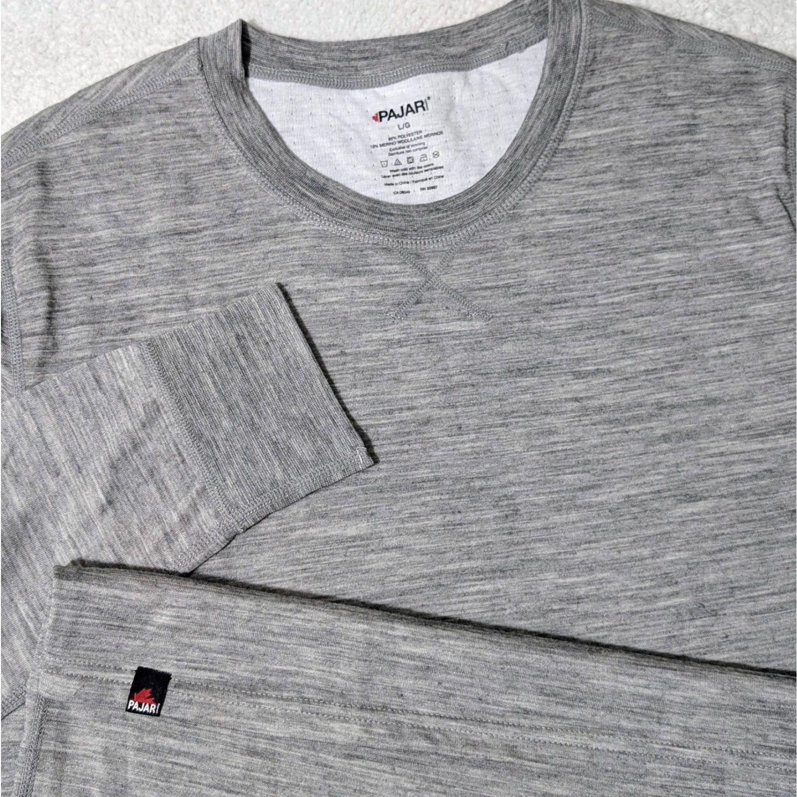 Pajar PAJAR T-Shirt Mens Large Crew Long Sleeve Grey Merino Wool Blend Thermal All Seasons Size US L / EU 52-54 / 3 - 2 Thumbnail