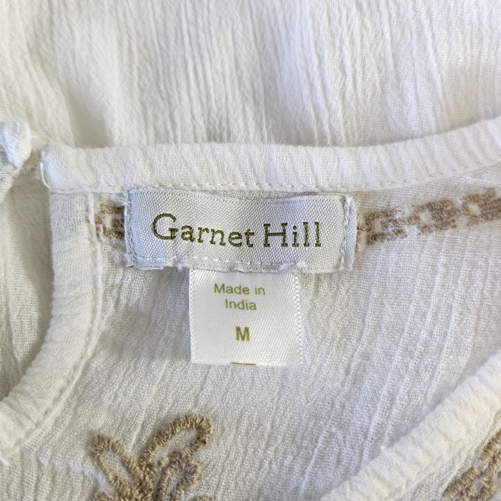 Vintage Garnet Hill Womens Embroidered Tunic M White Tan Semi Sheer Short Sleeve Blouse Womens Tunic Embroidered Sheer Cotton Size M Size 32" / US 10 / IT 46 - 5 Thumbnail