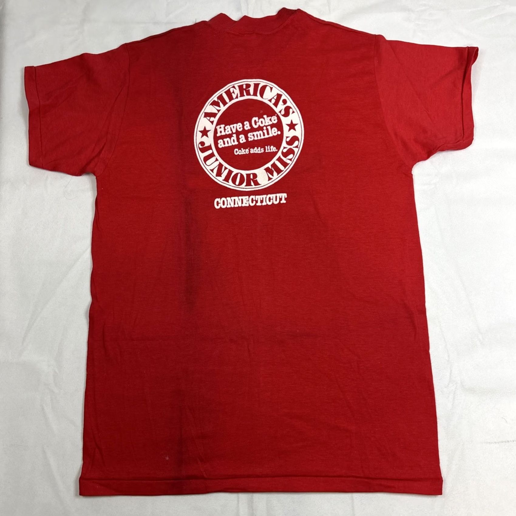 Vintage Coca-Cola T-Shirt Mens L Red Sports Connecticut Chinese Junior Miss Sport Theme - back markings Size US L / EU 52-54 / 3 - 5 Thumbnail