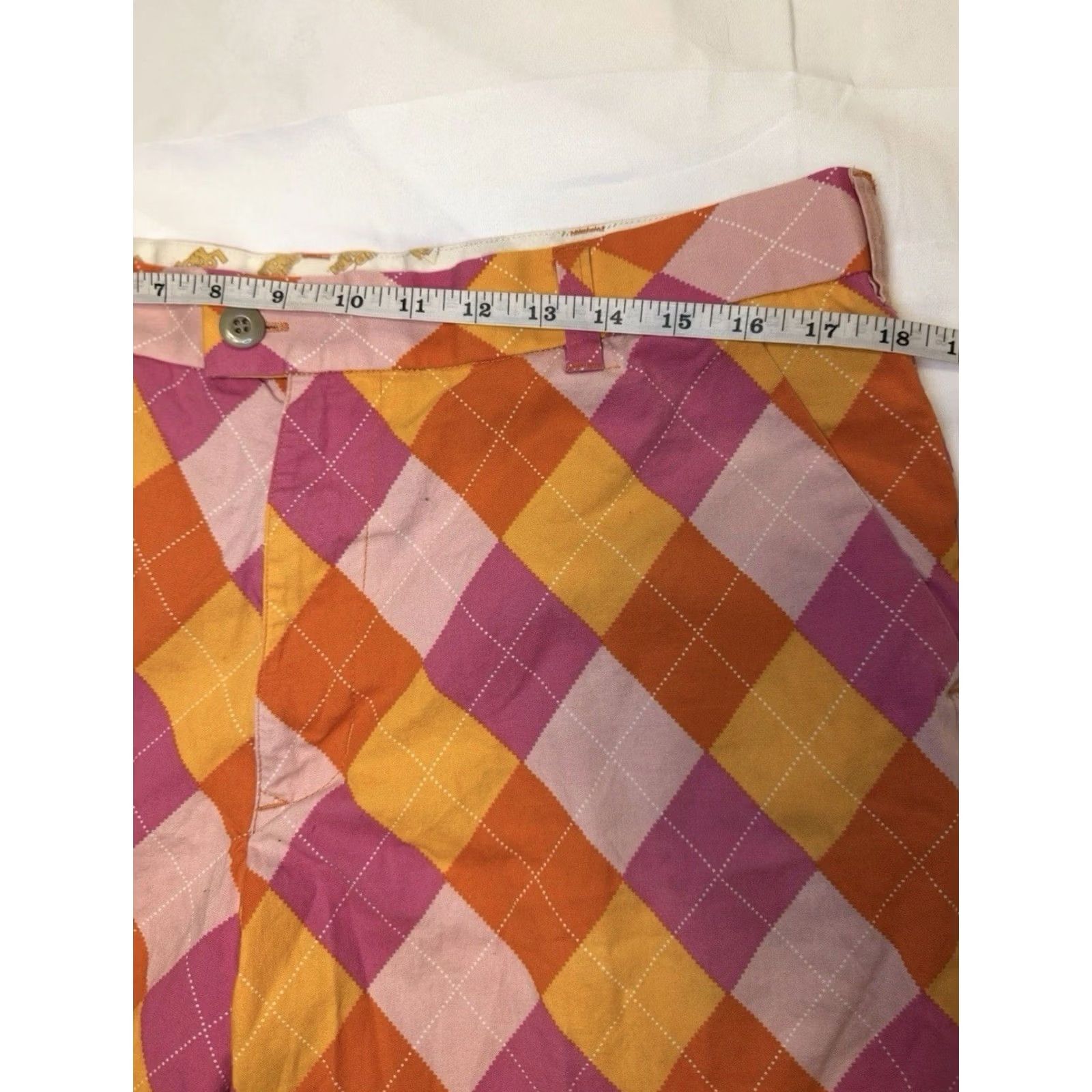 Vintage Loudmouth Bermuda Shorts Mens 36 Argyle Golf Flat Front Regular Orange 10in Pockets Stretch VIBRANT 90s? Size US 36 / EU 52 - 4 Thumbnail