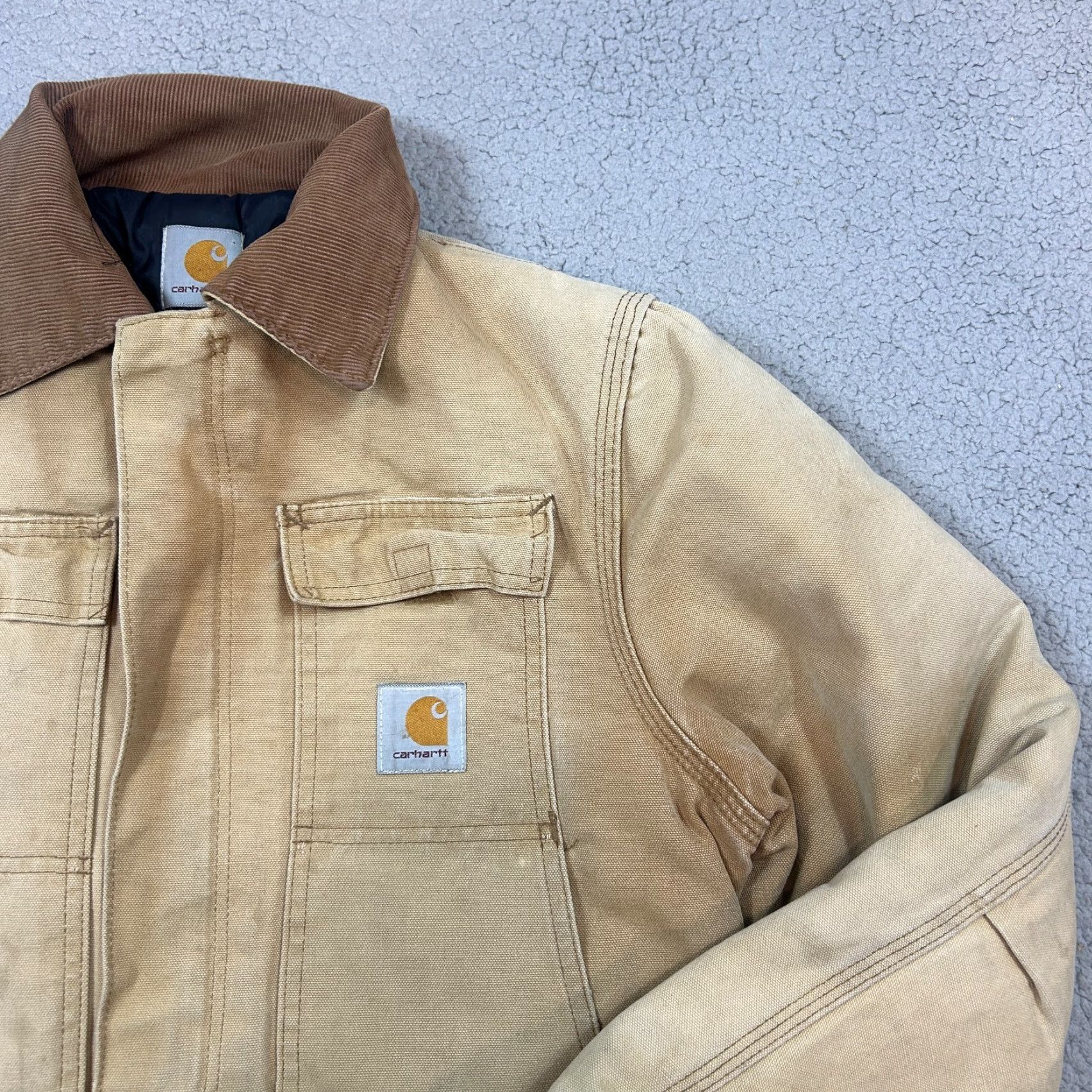 Carhartt VINTAGE Carhartt Jacket Mens Small Corduroy Bomber Insulated Beige Detroit Collar Size US S / EU 44-46 / 1 - 2 Thumbnail