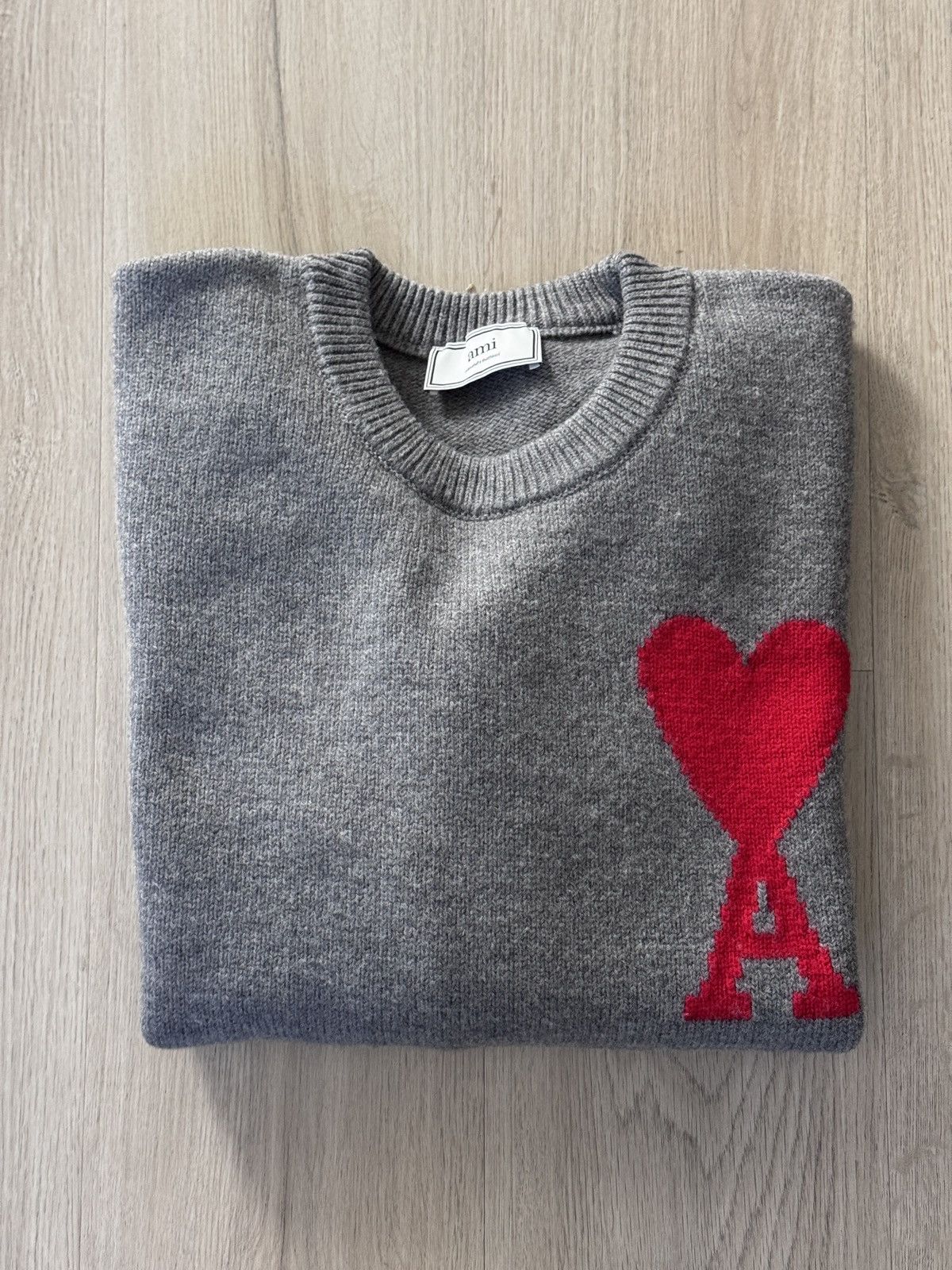 AMI AMI Paris De Coeur Red Sweater Grey Oversized Medium Unisex Size US M / EU 48-50 / 2 - 3 Thumbnail