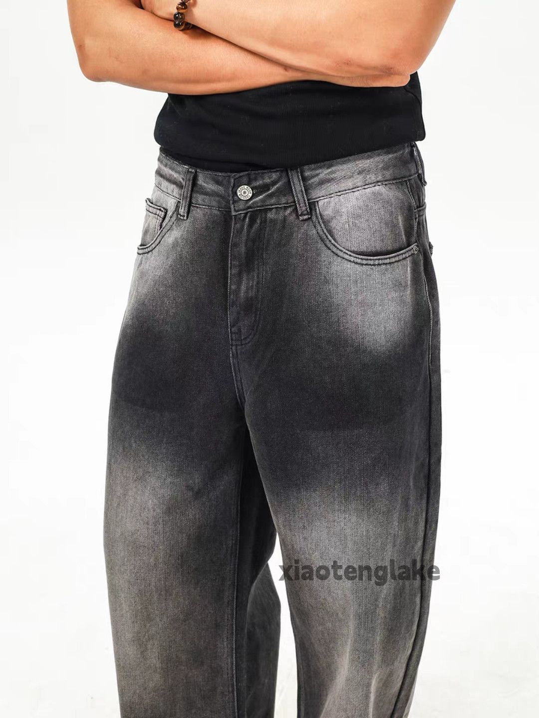 Jean Custom washed faded loose baggy hiphop wide Leg jeans Size US 30 / EU 46 - 2 Thumbnail