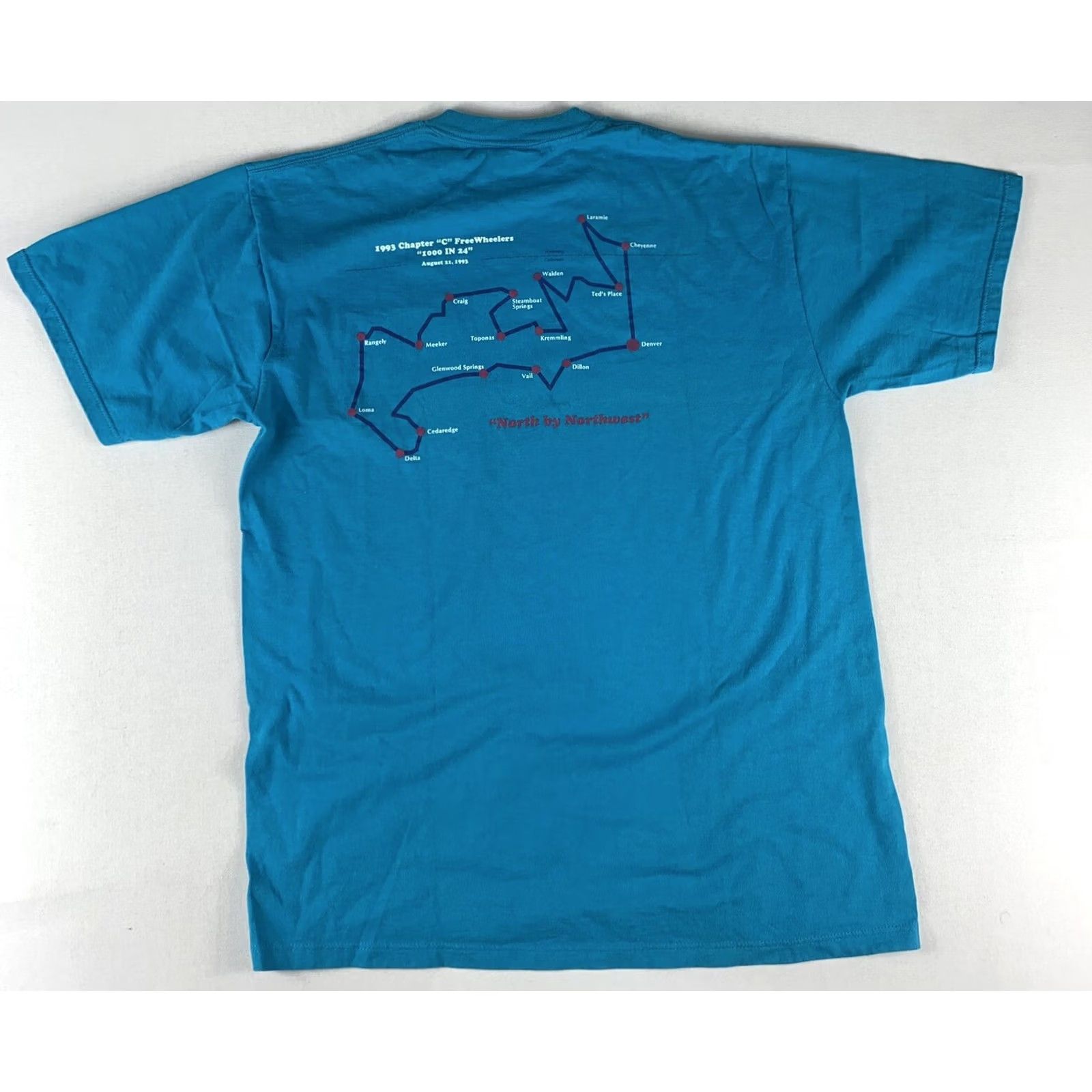 Jerzees VINTAGE 90s Motorcycle Rally L T-shirt Teal Jerzees USA Short Sleeve Graphic Tee Mens L 1000 Miles Freewheelers Size US L / EU 52-54 / 3 - 2 Thumbnail