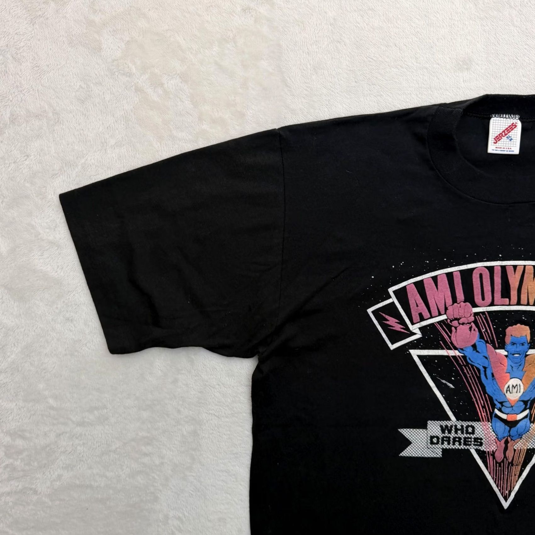 Jerzees VINTAGE AMI Olympics Shirt Mens XL Black Jerzees Who Dares Wins 80s Graphic Tee Size US XL / EU 56 / 4 - 7 Thumbnail
