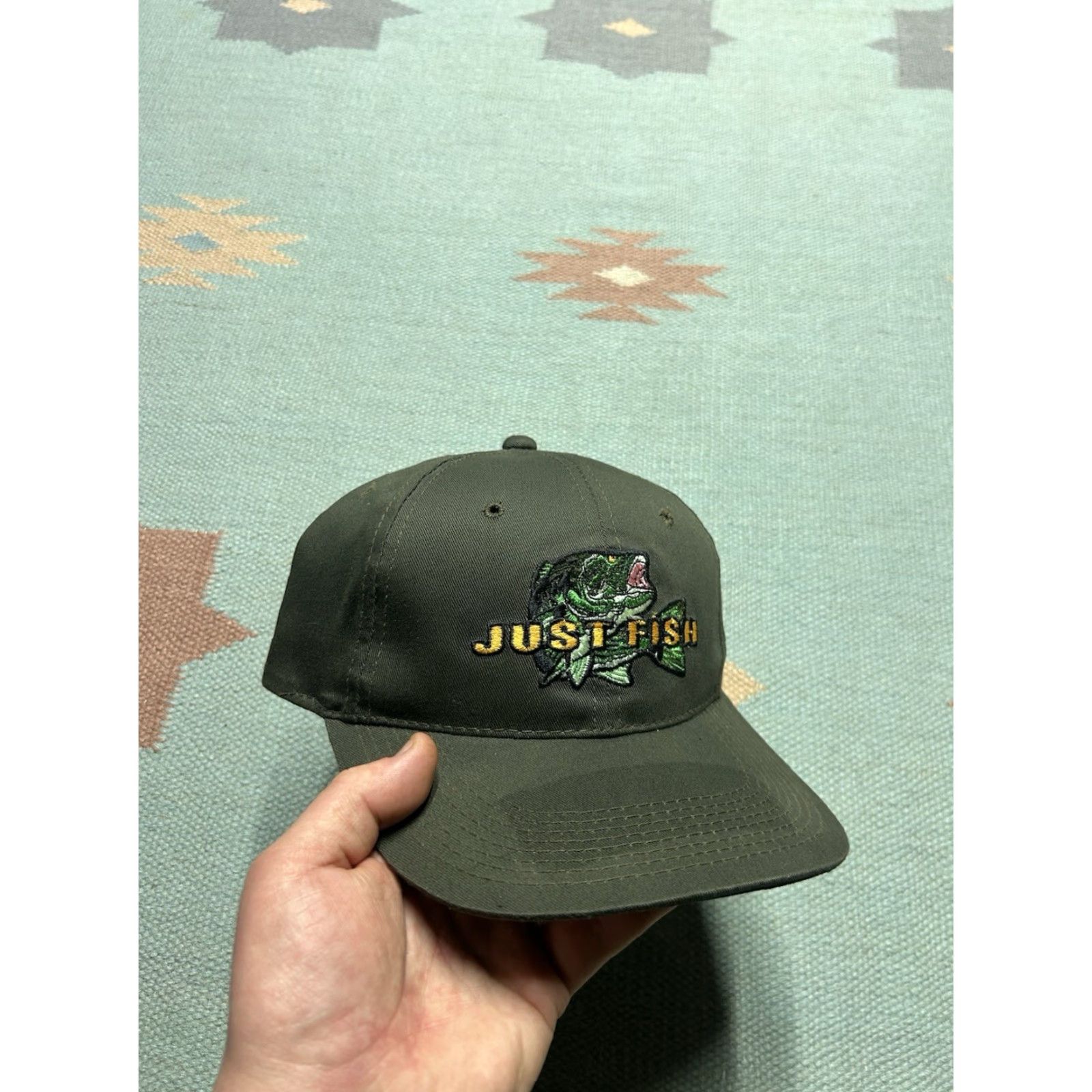 Vintage VINTAGE Animal Snapback Hat Cap Just Fish Bass Animal Nature Embroidered Adjustable Green Men's Adjustable Cap Hats Fish Theme Mens Size ONE SIZE - 2 Thumbnail