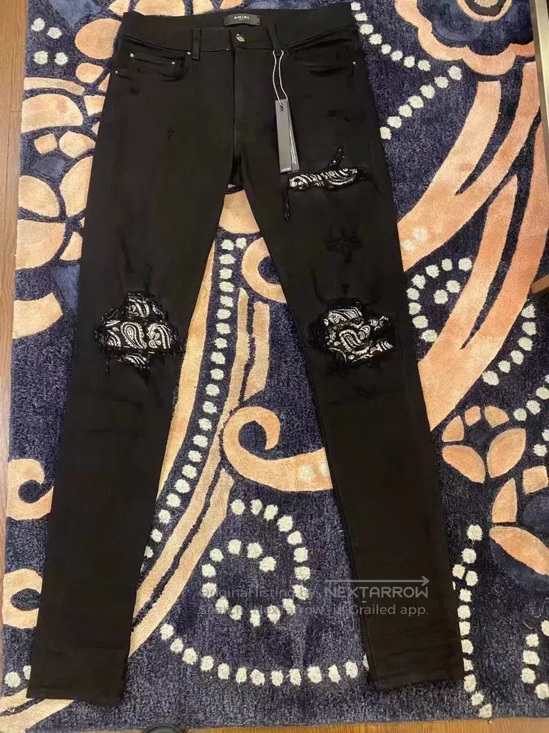 Amiri Amiri Classic cashew flower sequined black denim jeans siz Size US 31 - 1 Thumbnail