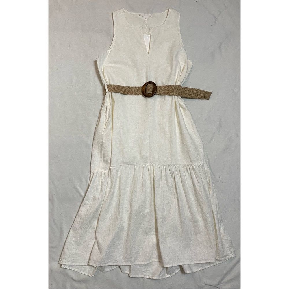 Other NWT New Adyson Parker White Split Neck Easy Tiered Linen Dr Size L / US 10 / IT 46 - 6 Thumbnail