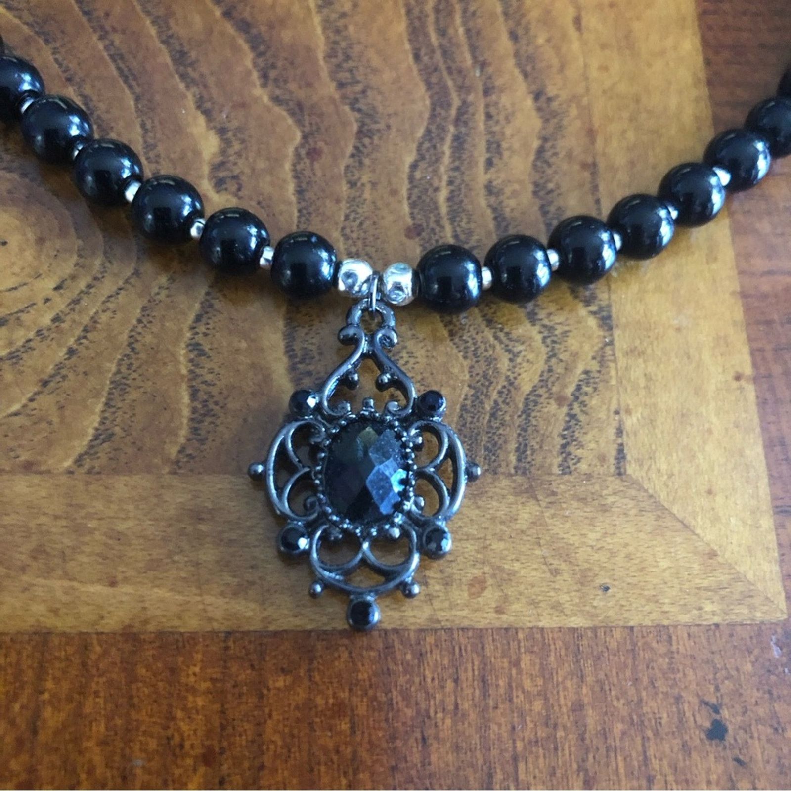 Handmade Handcrafted repurpose black glass crystal Pearl necklace Size ONE SIZE - 8 Thumbnail