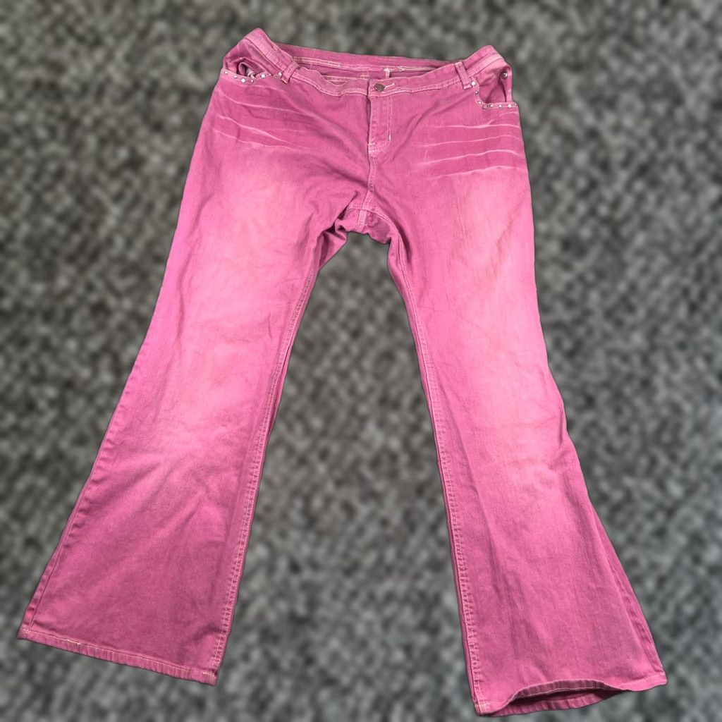 VTG Apple Bottoms Jeans Womens 39x33 Pink Ombré Distressed Y2K Flared Vintage Women Jeans Distressed Pink Ombré 39x33 Womens VTG Apple Bottoms Jeans