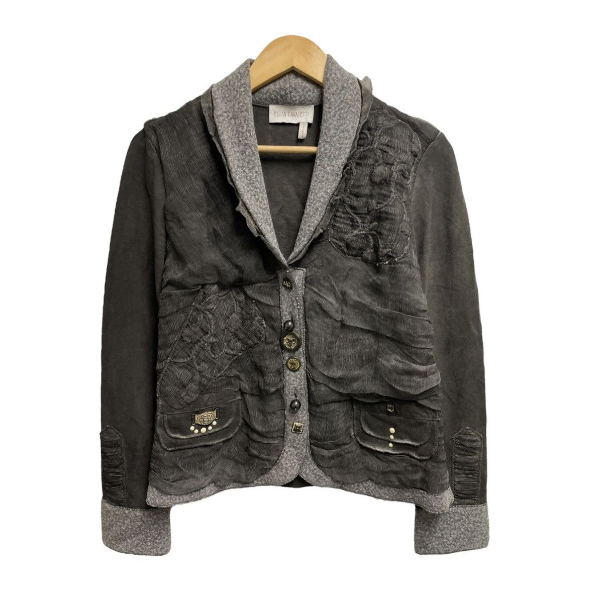 image of Italian Designers x Vintage Elisa Cavaletti Pleated Blazer in Grey, Women's (Size Small)