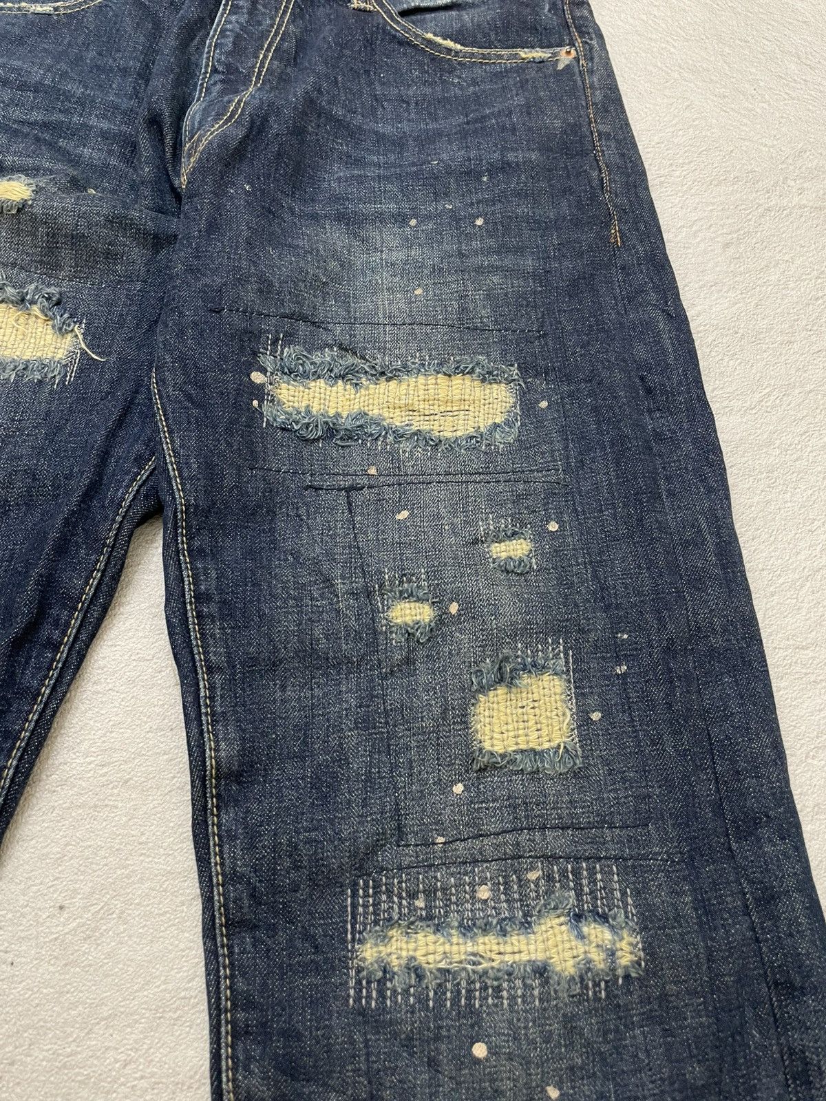 Japanese Brand Heavily Repaired Japanese Style Workwear Denim Dark Indigo Size US 31 - 4 Thumbnail