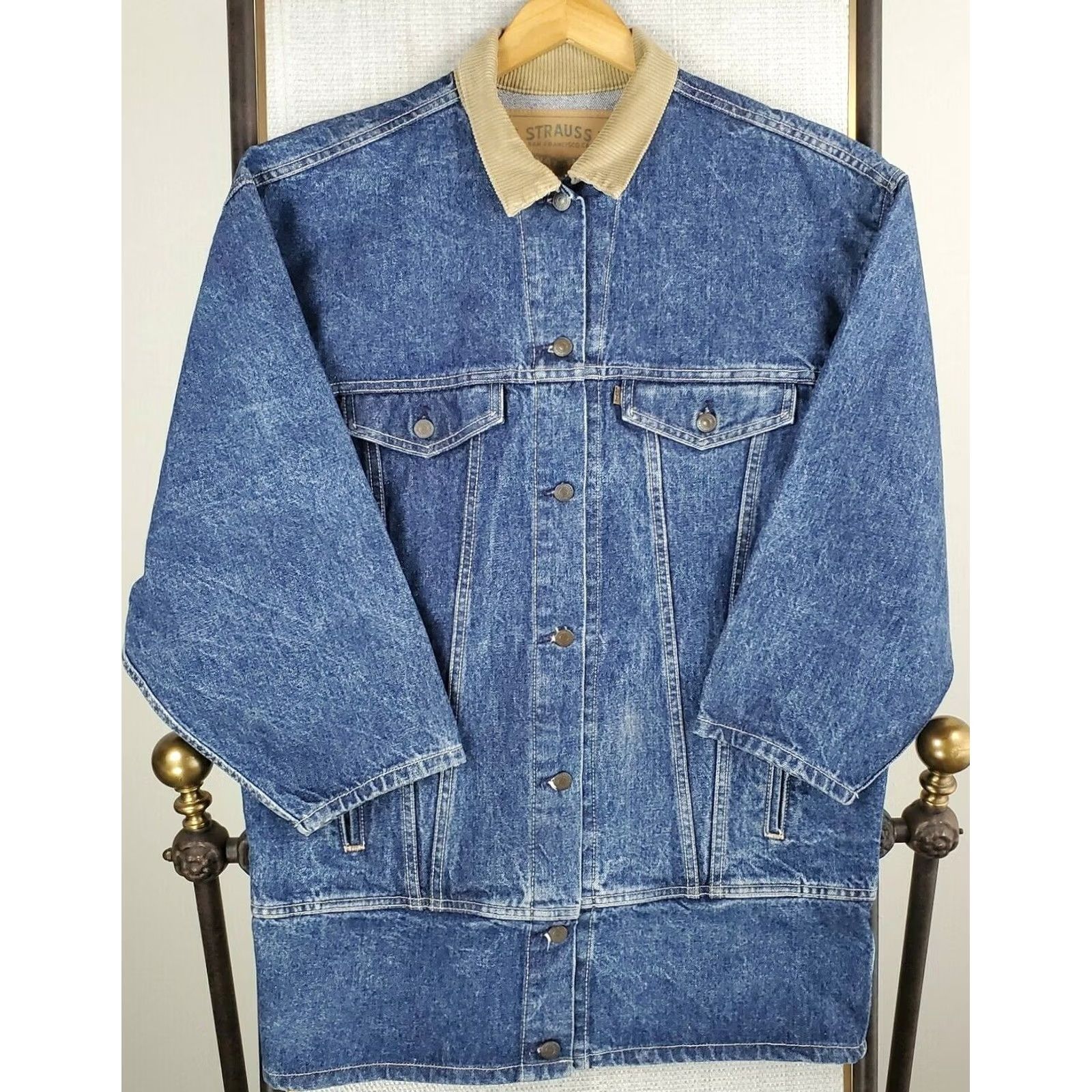 Levi's VTG Levi's Denim Chore Jacket Womens Large Blue Cotton Corduroy Collar Made in USA Vintage Coat Size L / US 10 / IT 46 - 4 Thumbnail
