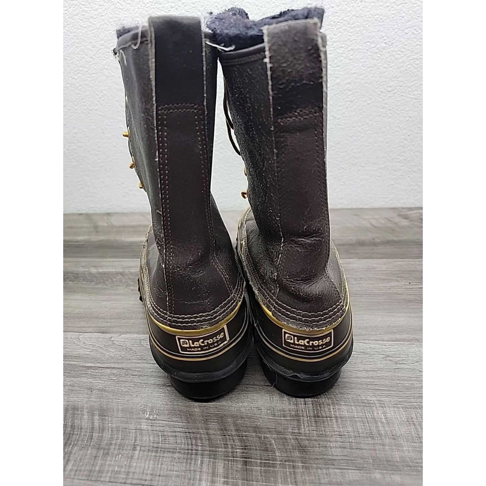 Vintage LaCrosse Outdoorsman Winter Wooly Steel Toe Insulated Safety Work Boots Mens 8 Brown Yellow Leather Rubber Mid-Calf Size US 8 / EU 41 - 5 Thumbnail