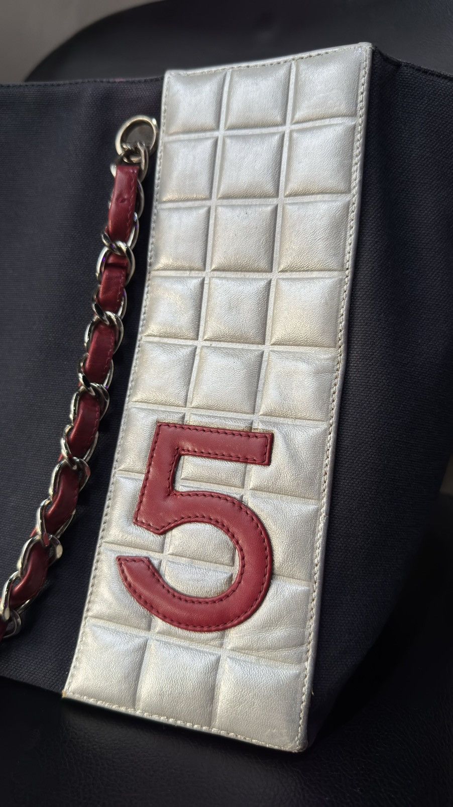 Chanel Chanel Tote “5” in Navy Blue Canvas And Quilted Silver Size ONE SIZE - 6 Thumbnail