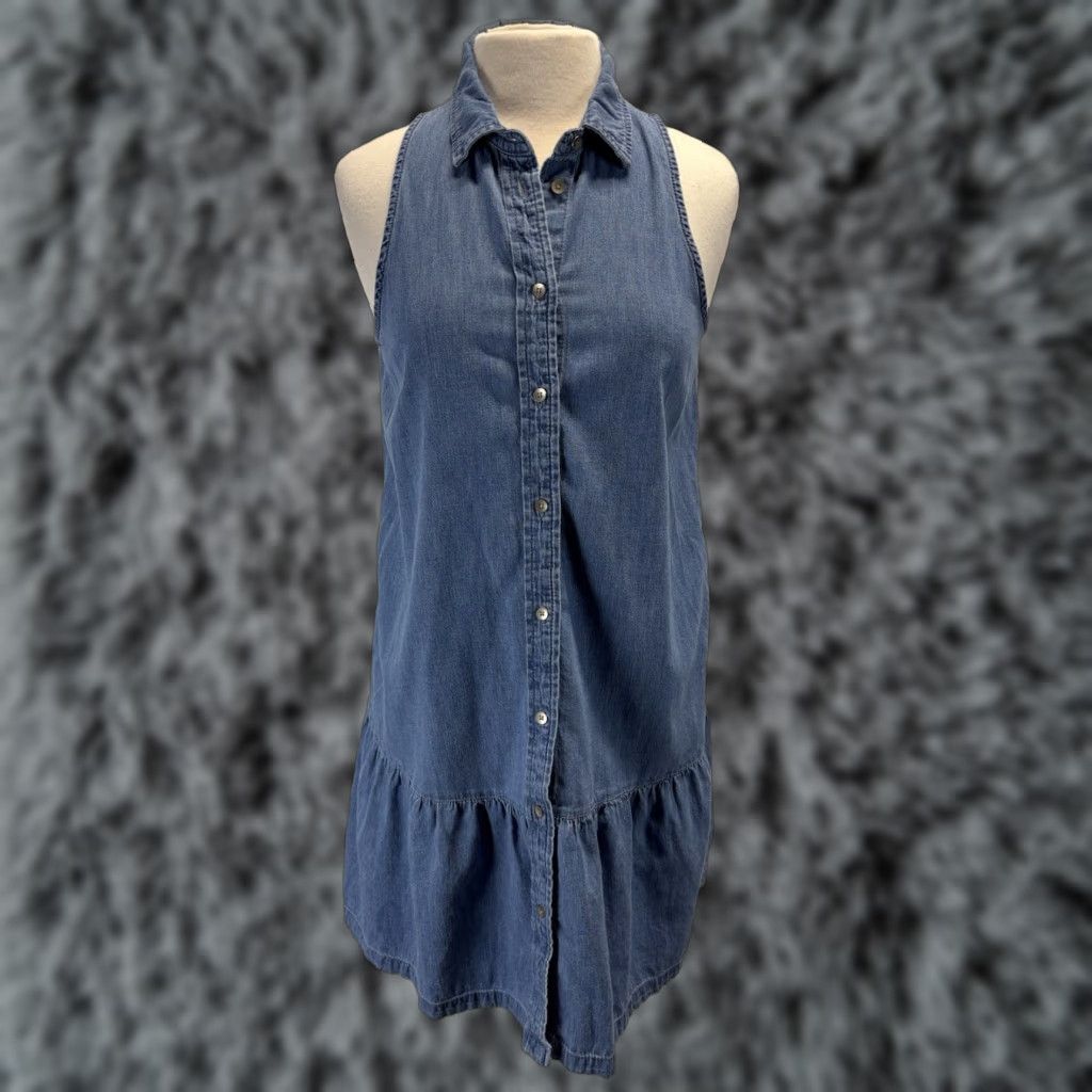 Gap VINTAGE Gap Mini Shirt Dress Women’s Small Blue Chambray Ruffle Pockets Casual Size S / US 4 / IT 40 - 1 Thumbnail