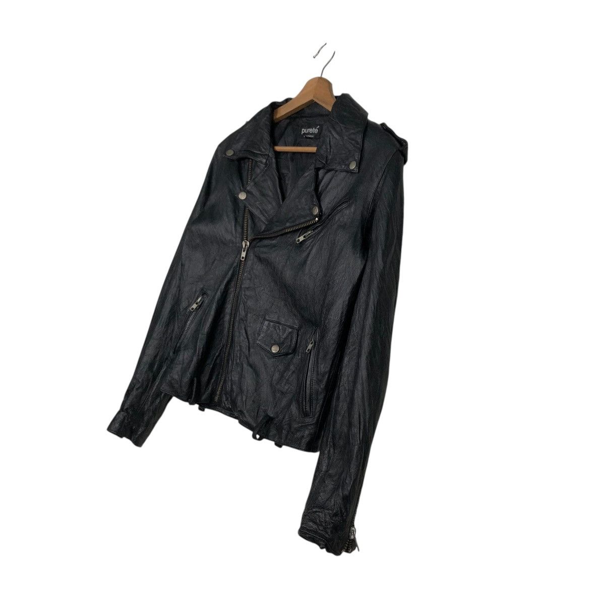 Japanese Brand 🔥VINTAGE BIKER LEATHER JACKET DOUBLE COLLAR PURETE Size US S / EU 44-46 / 1 - 4 Thumbnail