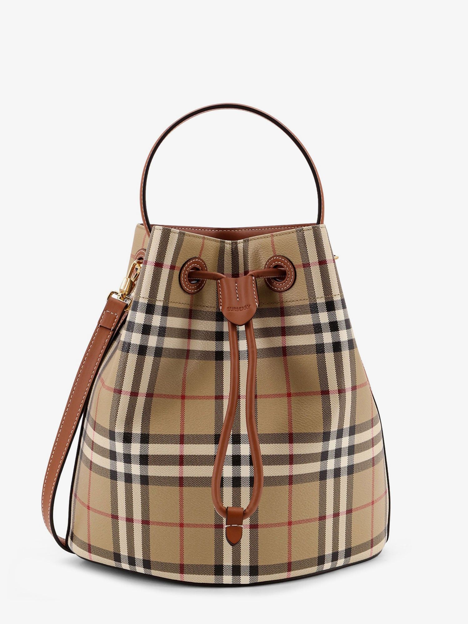 Burberry Coated Canvas Bucket Bag With Check Pattern Size ONE SIZE - 1 Thumbnail
