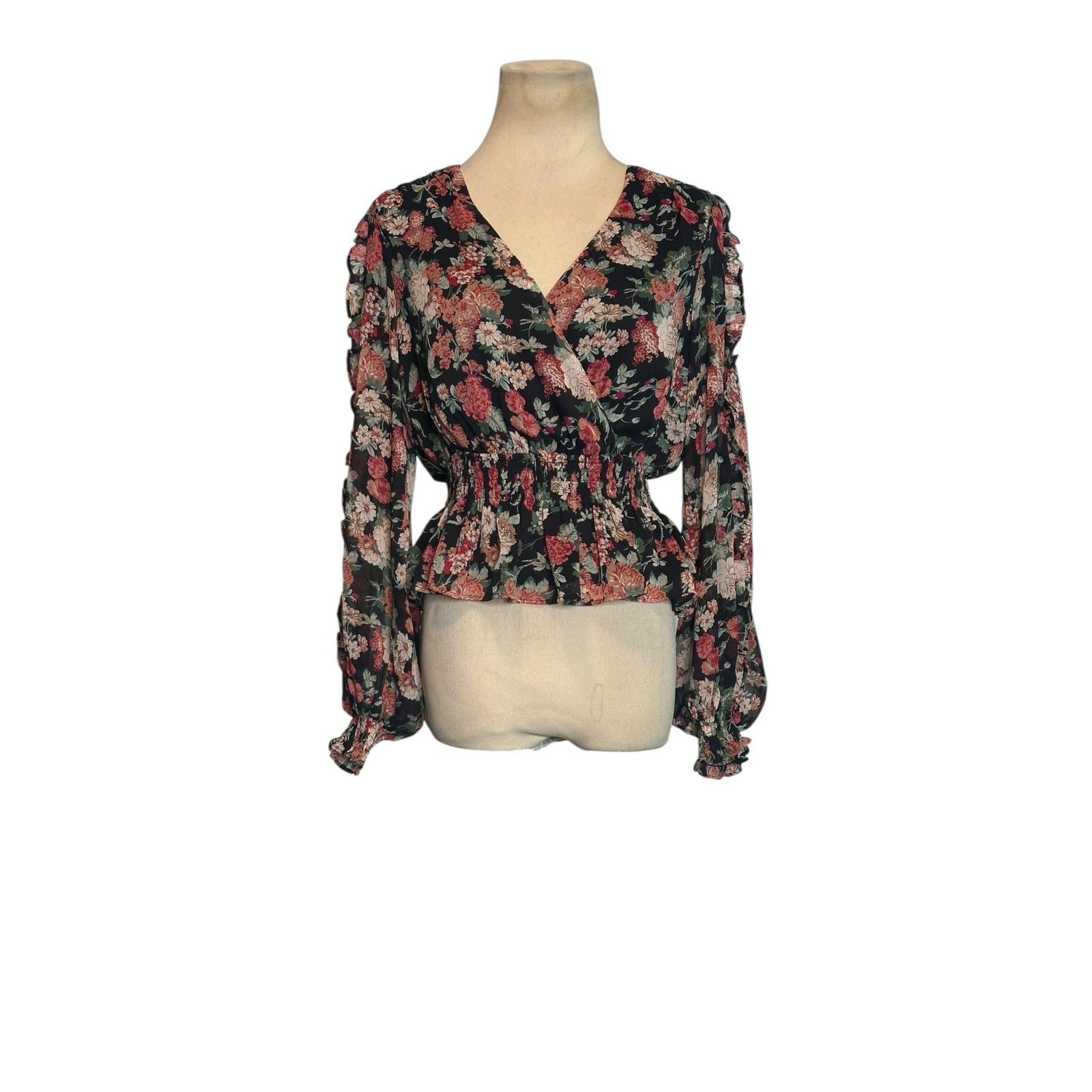 Express Express black red floral long sleeves blouse size XS Size XS / US 0-2 / IT 36-38 - 9 Thumbnail