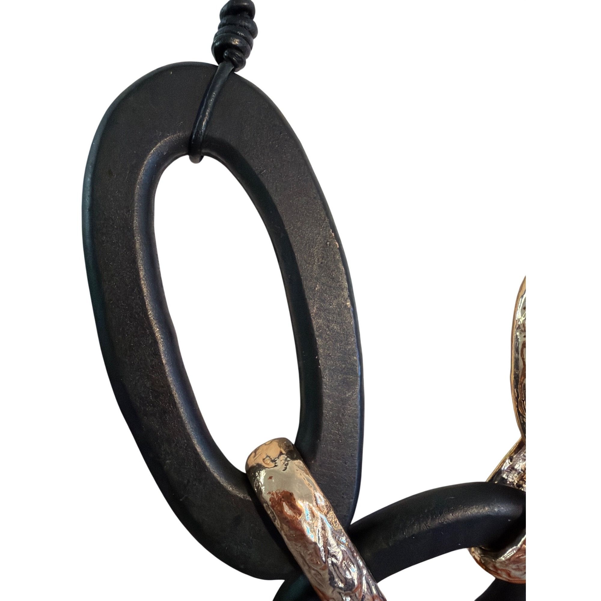Other Black Gold Oval Link Statement Necklace Cord Chunky Textured Size ONE SIZE - 3 Thumbnail