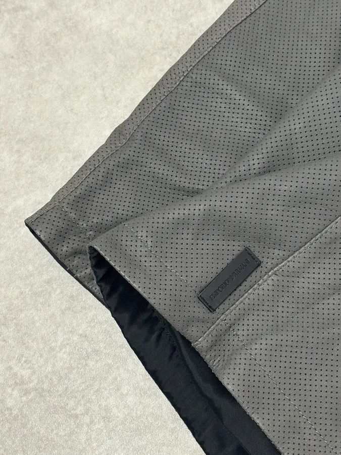 Emporio Armani AW2017 Emporio Armani Grey Leather Perforated Bomber Jacket Size US M / EU 48-50 / 2 - 10 Thumbnail
