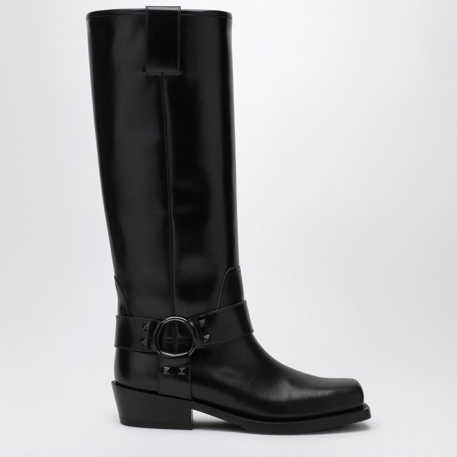 Valentino o1d2blof1024 Leather High Boots in Black Size US 10 / IT 40 - 1 Thumbnail