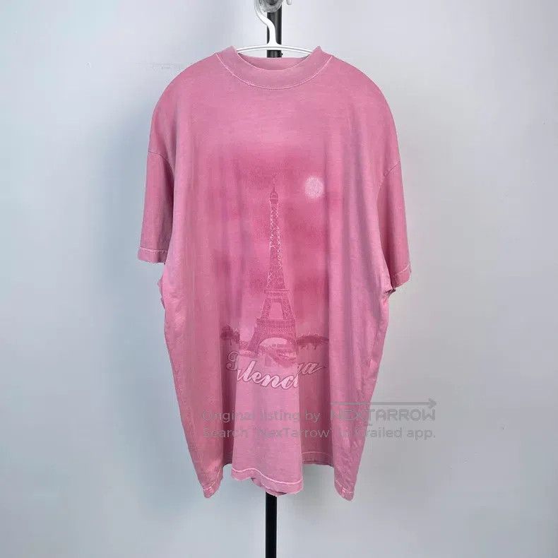 Balenciaga Balenciaga Distressed Pink Eiffel Tower Short Sleeve Size US S / EU 44-46 / 1 - 1 Thumbnail