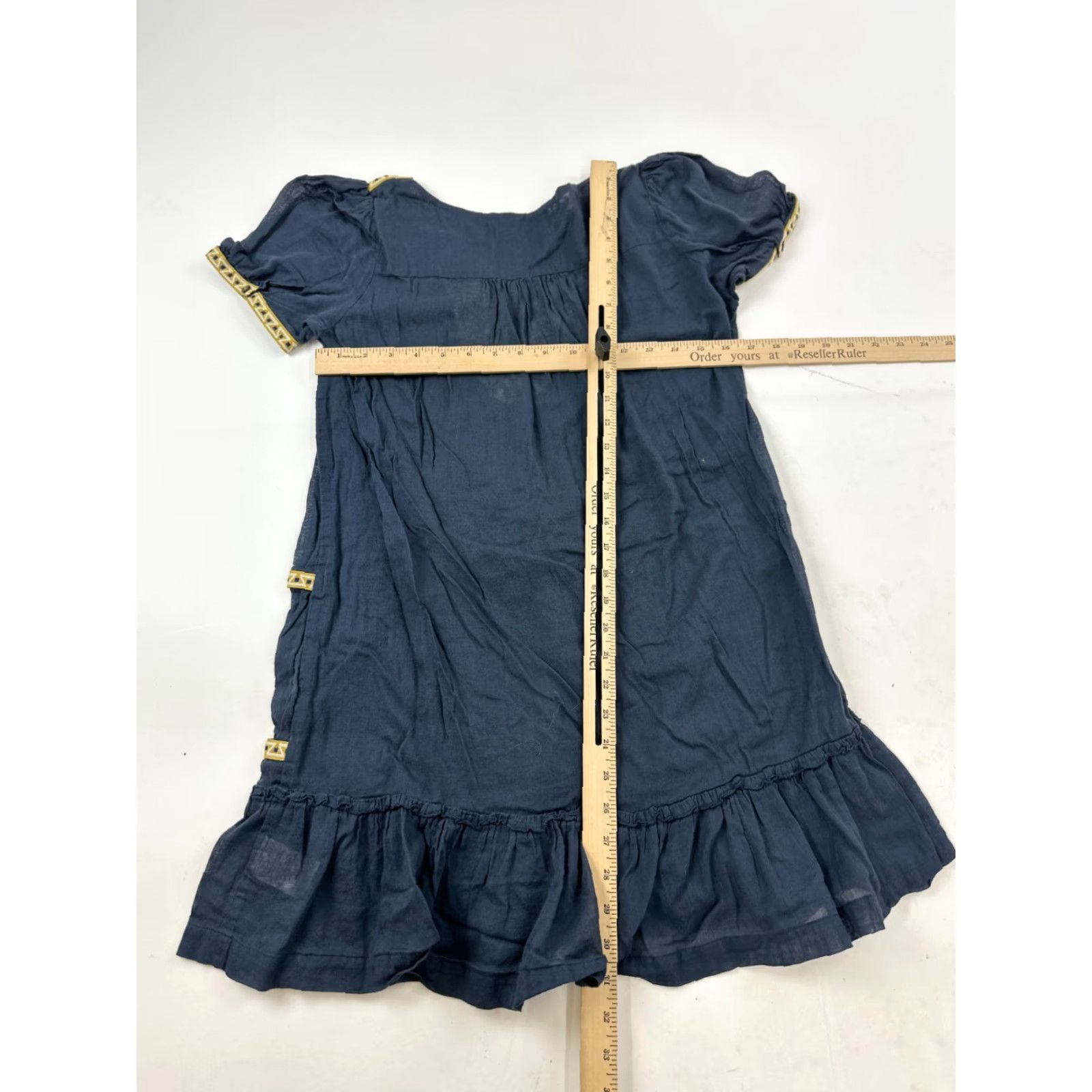 Velvet VINTAGE Velvet Dress Womens M Black A-Line Embroidered Pocket Hem Ruffle Side V-Neck Short Sleeve 100% Cotton Size M / US 6-8 / IT 42-44 - 6 Thumbnail