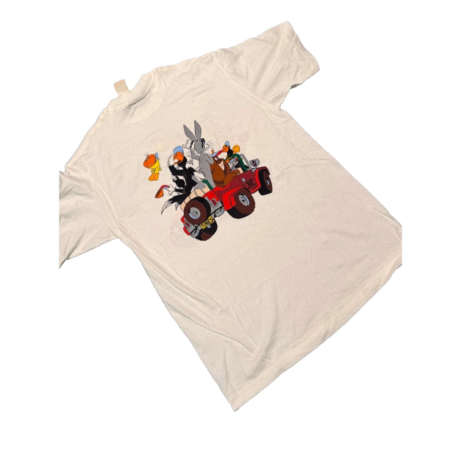 Vintage VINTAGE Warner Bros Looney Tunes T-Shirt L White Unisex 1990s 2-Sided Bugs Bunny Taz Daddy Jeep Size US L / EU 52-54 / 3 - 7 Thumbnail