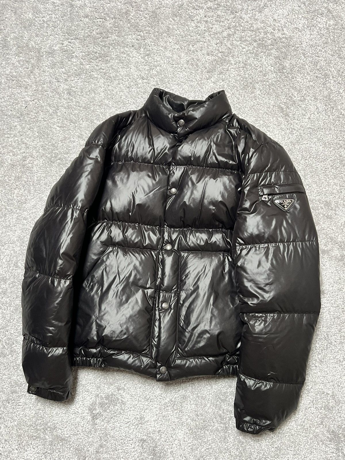 Prada Prada Black Shiny Triangle Logo Down Jacket Size M Size US M / EU 48-50 / 2 - 2 Thumbnail