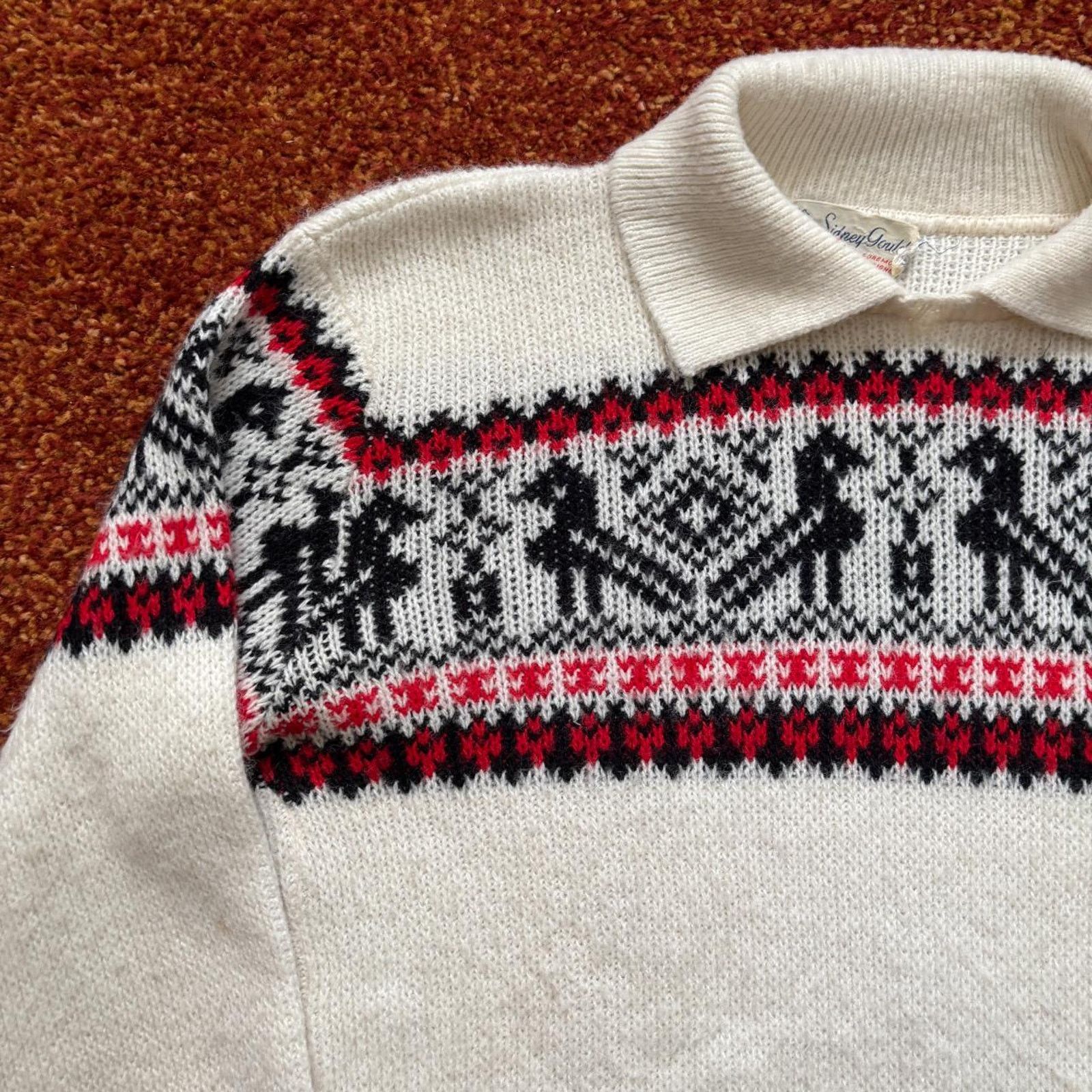 Vintage 1950s collared acrylic winter pattern knit ski sweater Size M / US 6-8 / IT 42-44 - 2 Thumbnail